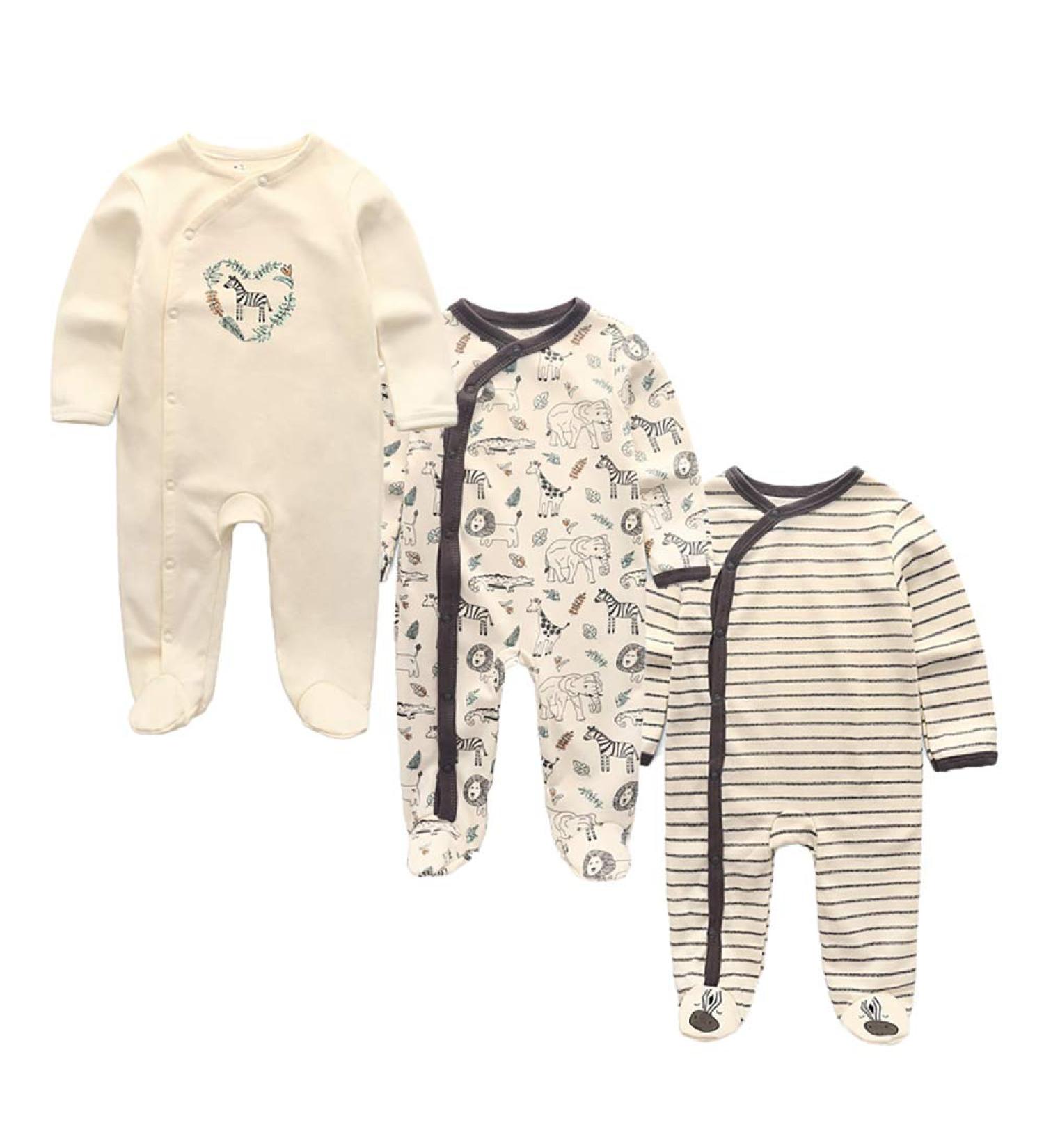MAMIMAKA Baby Rompers Pajamas 3-Piece Set | Cotton Long Sleeve Footed Jumpsuit for Boys & Girls | 0-3 Months Sleepsuit - Buy Online on GoSupps.com