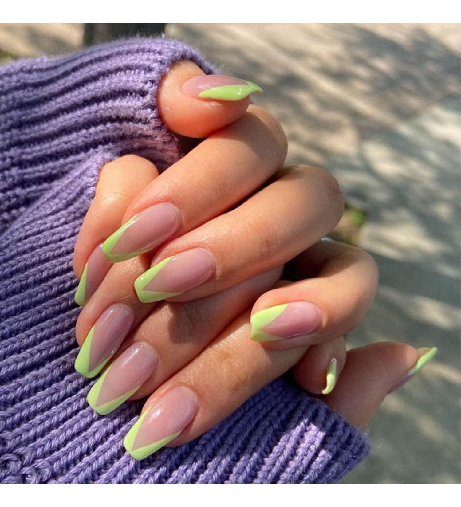 Bohen Long Square False Fingernails | Glossy French Acrylic Nail Tips - 24 Piece Set for Women & Girls - Easy Press-On - Buy Online on GoSupps.com