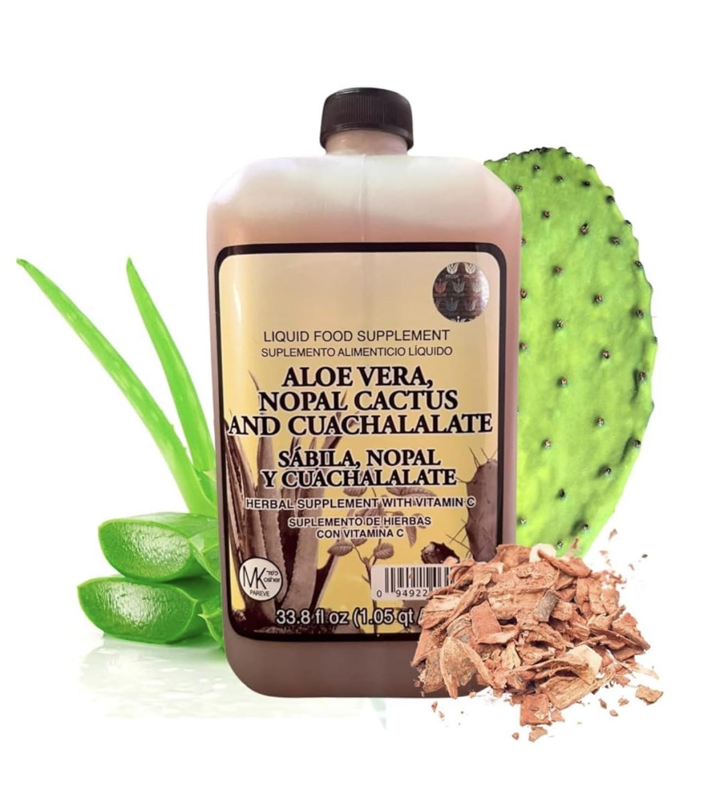 Aloe Vera Nopal Cactus and Cuachalalate Herbal Supplement 33.8 fl oz (1.05 qt / 1L) with Vitamin C for Digestive & Immune Support