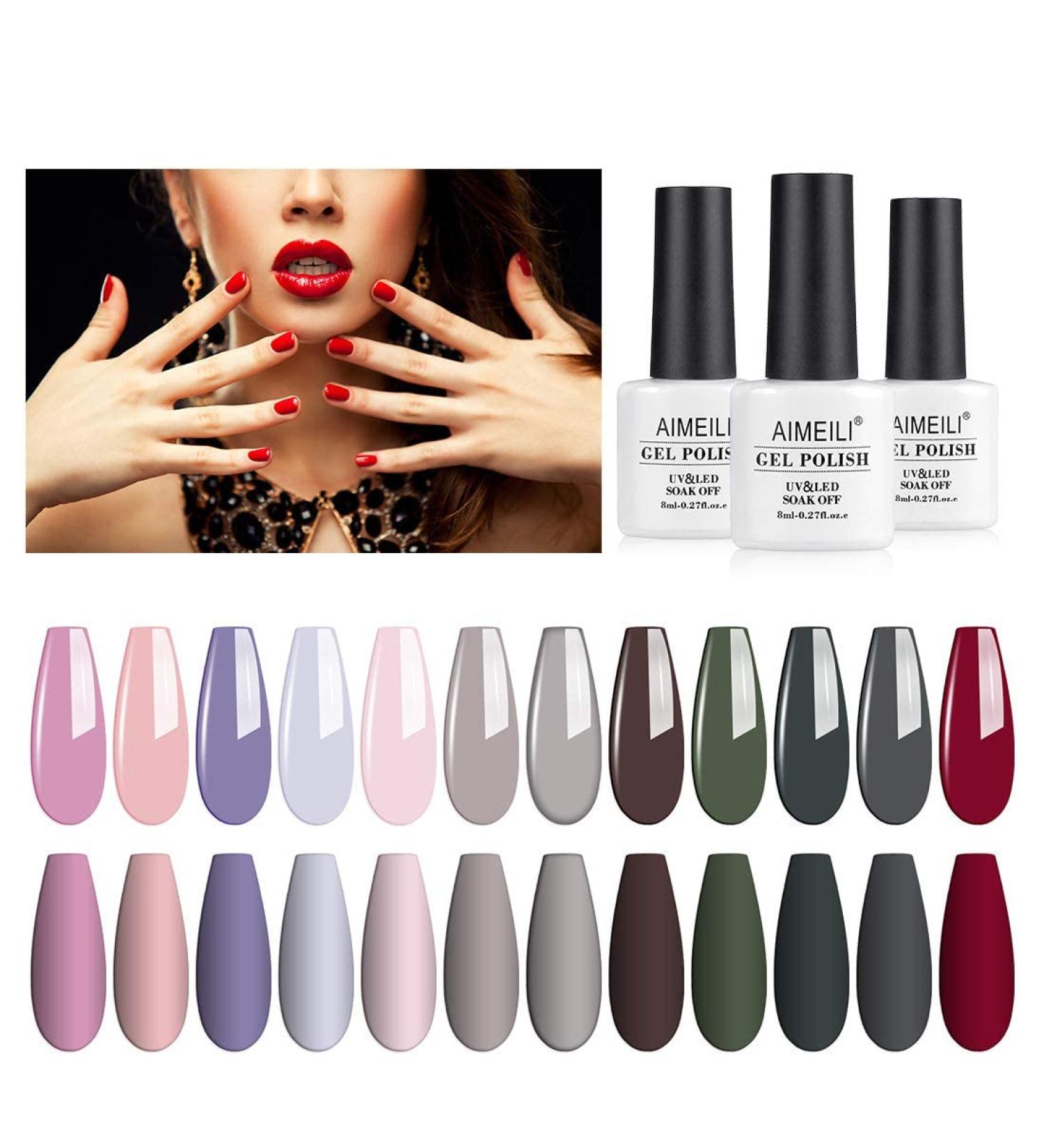 AIMEILI Gel Nail Polish Set 8ml 12 Colours Soak Off UV LED Gel Nail Polishes Nail Art Gel Polish Gift Kit 2 KIT12-2_8ML 0.67 ml (Pack of 12) - Buy Online on GoSupps.com
