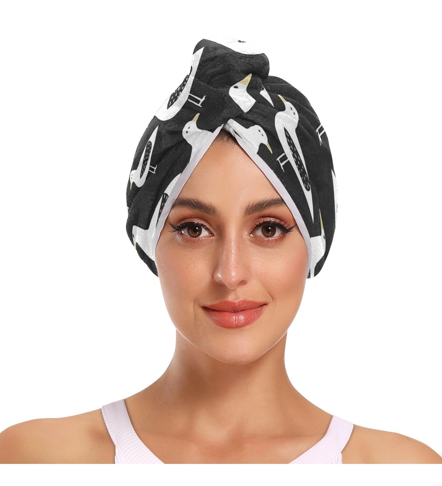Cartoon White Birds Hair Towel 2 Pack | Super Absorbent Quick Dry Hair Turbans for Women & Girls - Buy Online on GoSupps.com