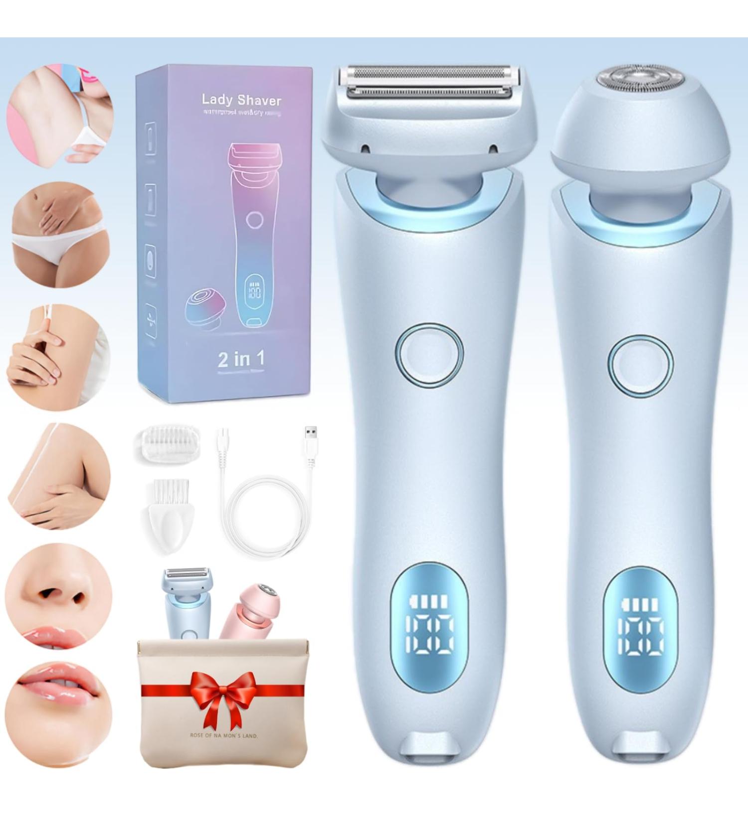 Duskofficial Razor Duskofficial The Glide Pro 3.0 Waterproof Electric Razor 2 in 1 Electric Waterproof Shaver Razors Bikini Trimmer for Women Painless Hair Removal Removable Head (Blue) - Buy Online on GoSupps.com