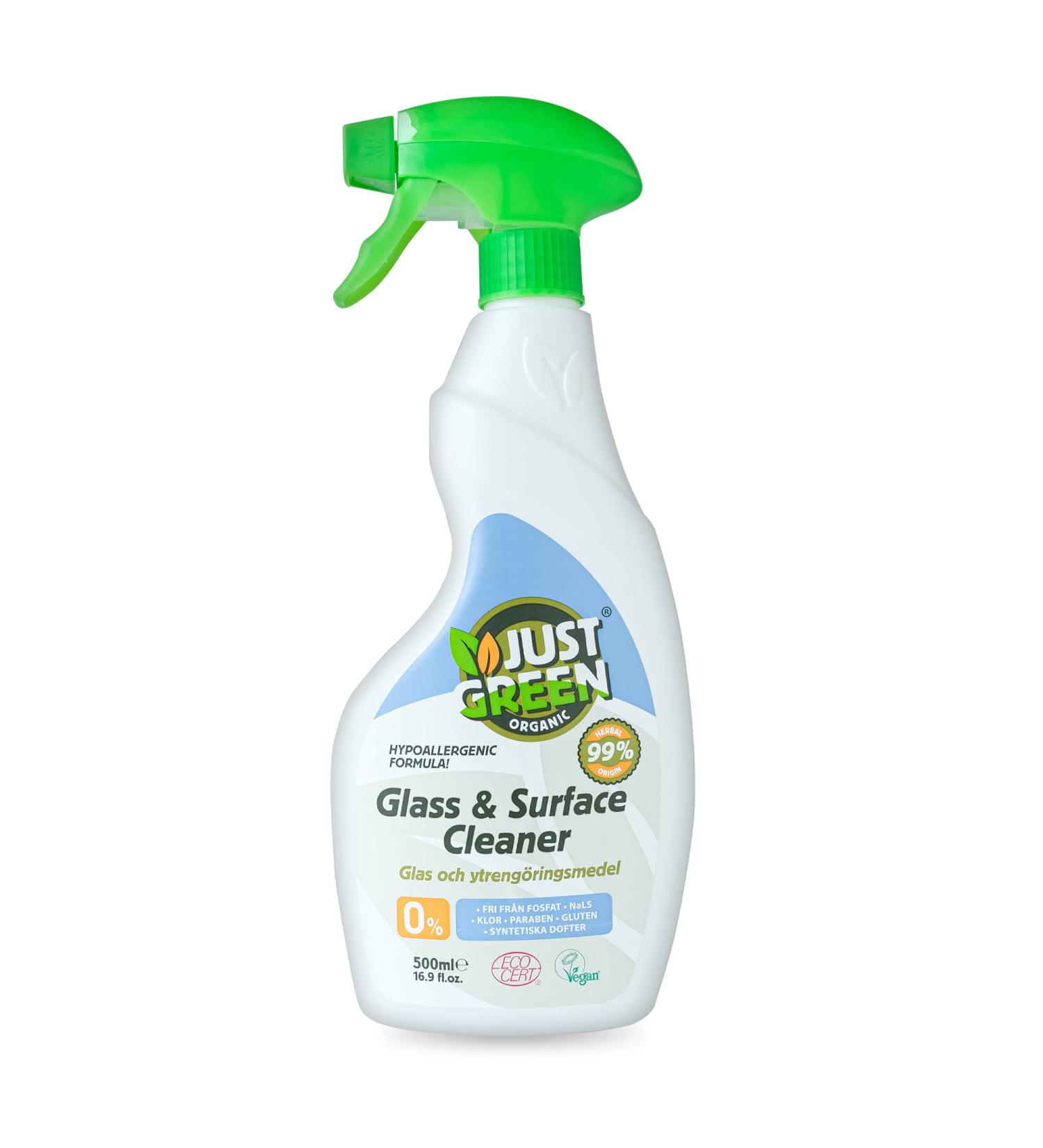 Just Green Organic Glass & Surface Cleaner 500ml | Non-Toxic Formula | Vegan Eco-Friendly | Recyclable Packaging | Pack of 8 500.00 ml (Pack of 8) - Buy Online on GoSupps.com