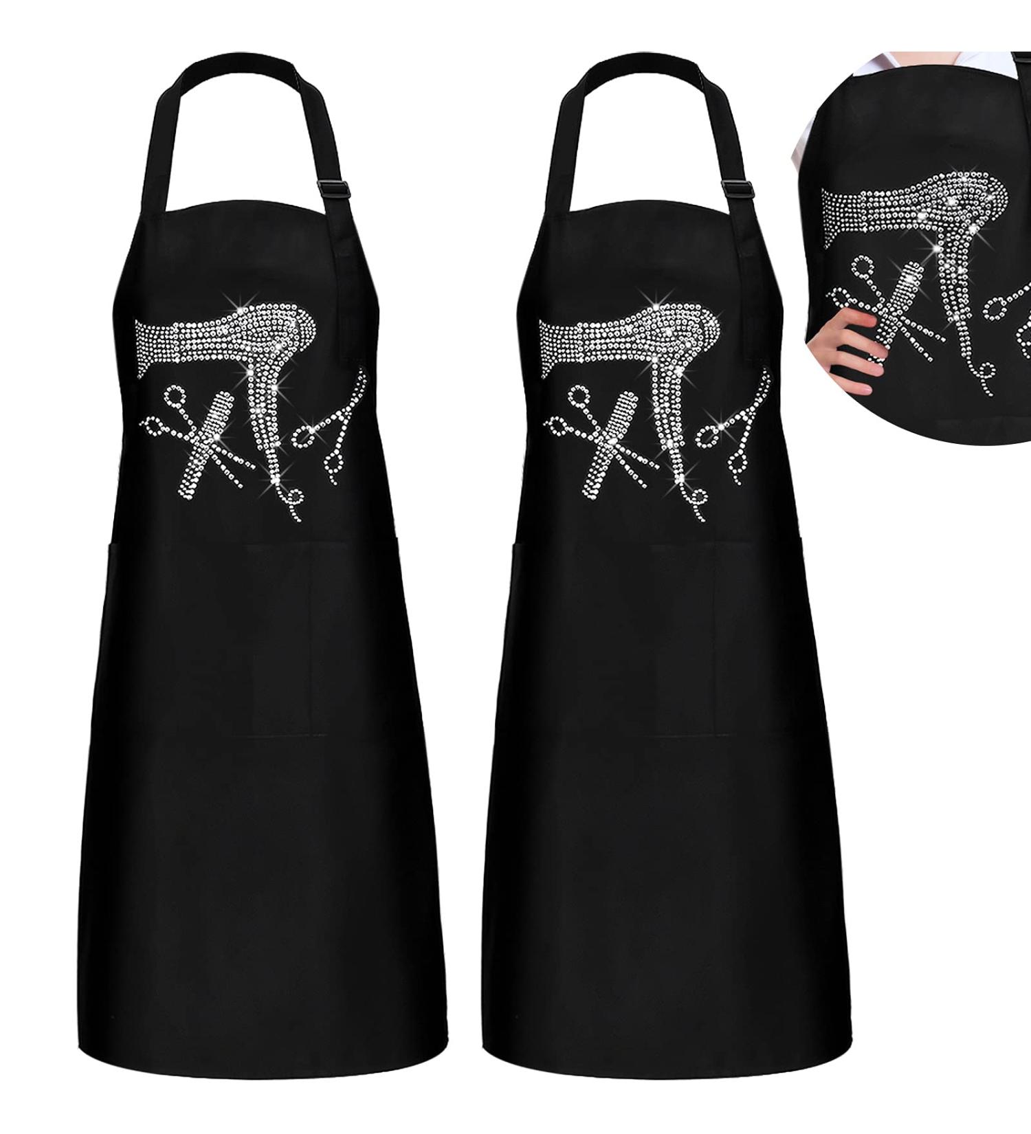 Stylish Coume Hair Stylist Apron with Rhinestone Tools, 3 Pockets - Waterproof Barber Apron for Hairdressers and Salon Professionals - Buy Online on GoSupps.com