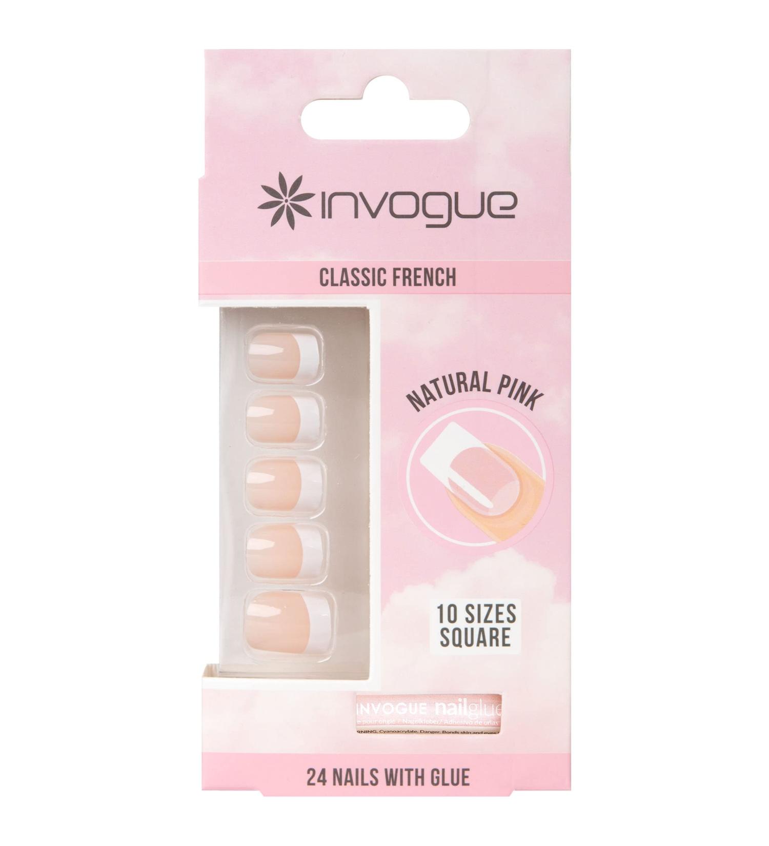 Acrylic Square Nails Set - 24 French Pink Rose Nails for Elegant Manicure - Buy Online on GoSupps.com