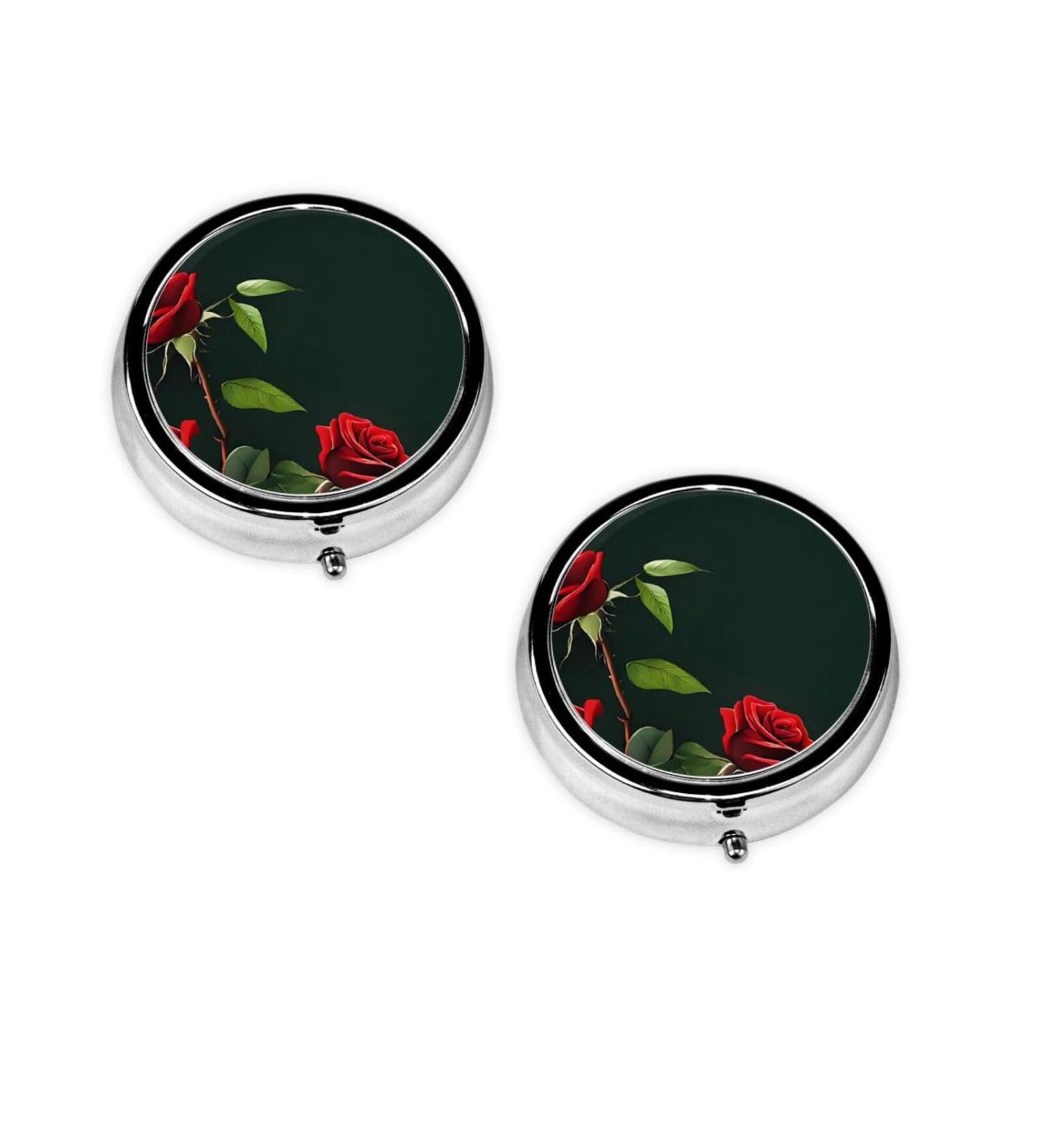 Red Roses Mini Round Pill Box | 3 Compartment Travel Organizer | Portable Medicine Case for Home & Office - Buy Online on GoSupps.com