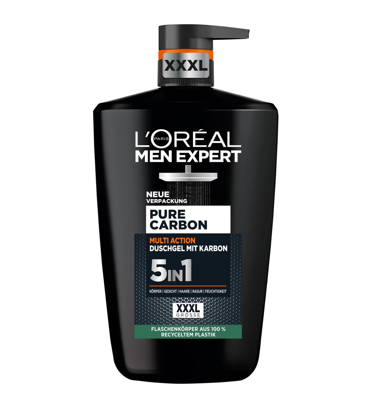 L'Or al Men Expert XXXL 5-in-1 Shower Gel & Shampoo for Men - 1000ml | Cleanse Body Hair & Face with Pure Carbon | International Shipping Available - Buy Online on GoSupps.com