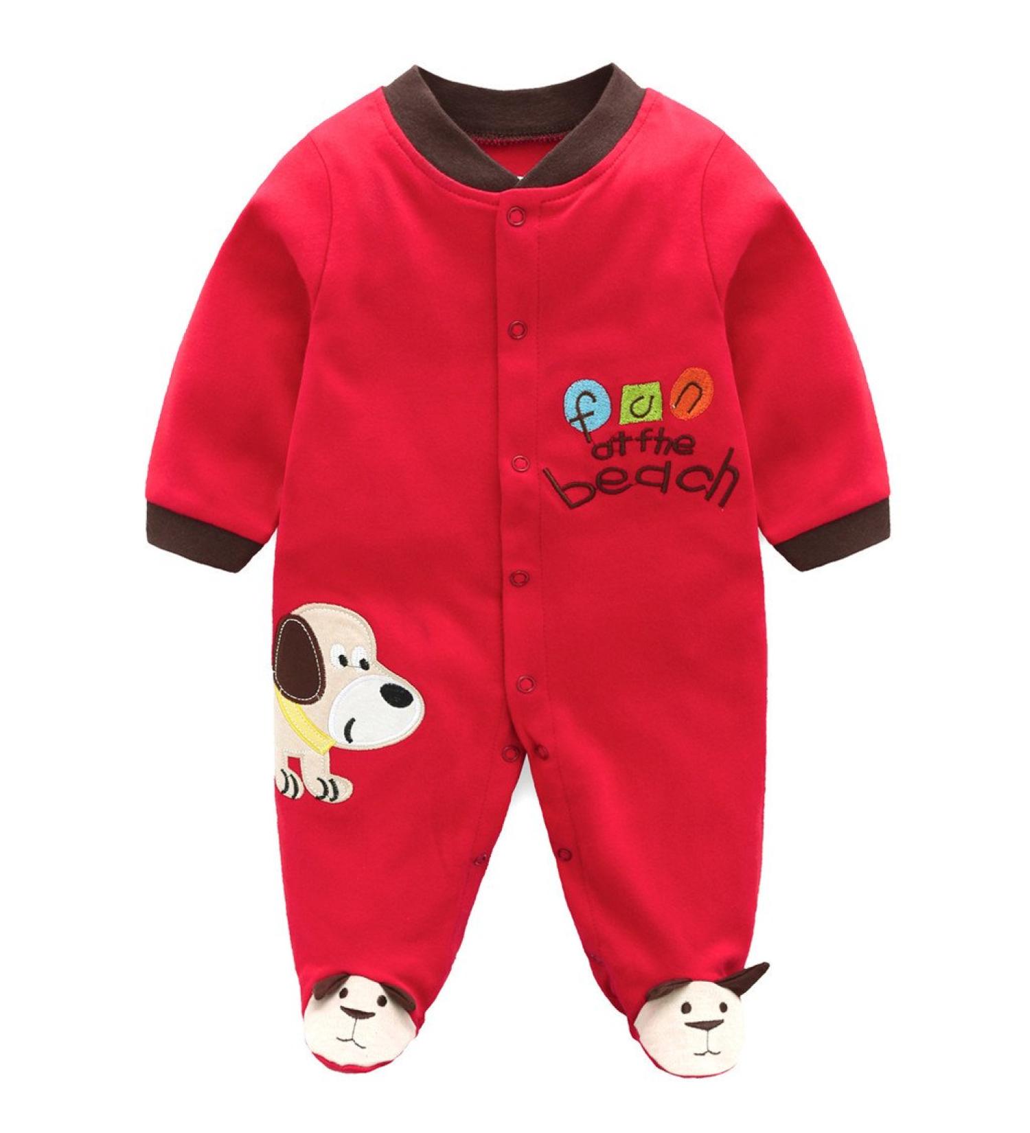 JiAmy Newborn Baby Romper Cotton Footie Long Sleeve Sleepsuit Pajamas Dog 0-3 Months - Buy Online on GoSupps.com