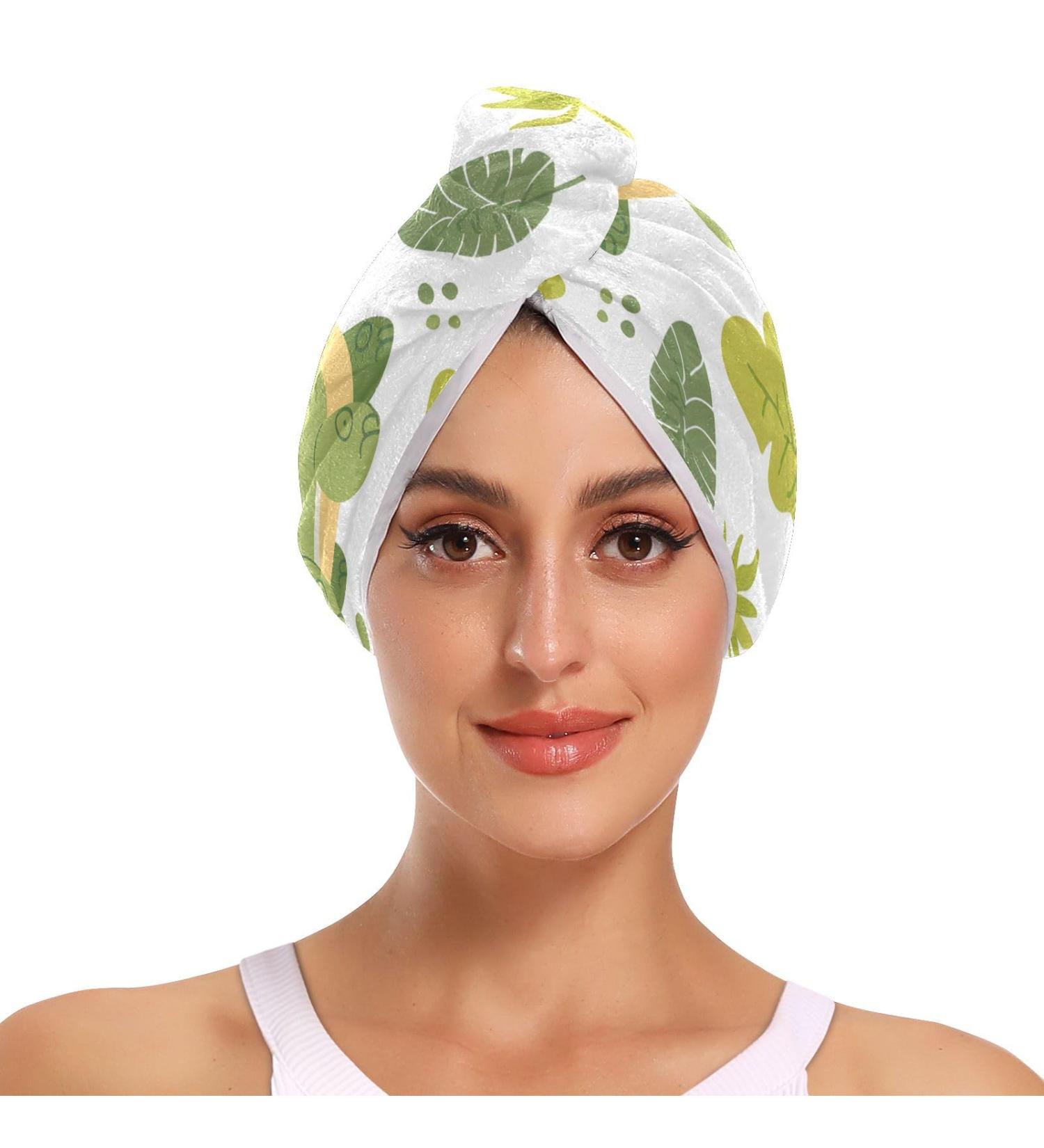Green Dinosaur Hair Towel 2 Pack - Super Absorbent Quick Dry Hair Turbans for Women & Girls | Ideal for Fast Hair Drying - Buy Online on GoSupps.com