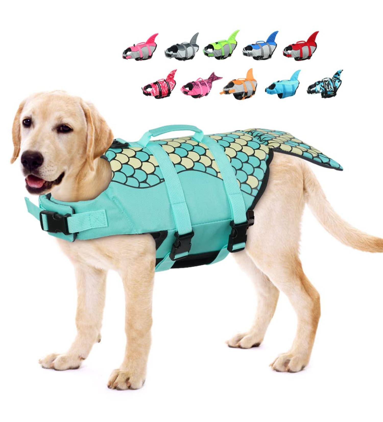 Emust Dog Chimney - Flotation Vest for Small Medium & Large Dogs | Safety Swim Vest in Mermaid Green - Buy Online on GoSupps.com