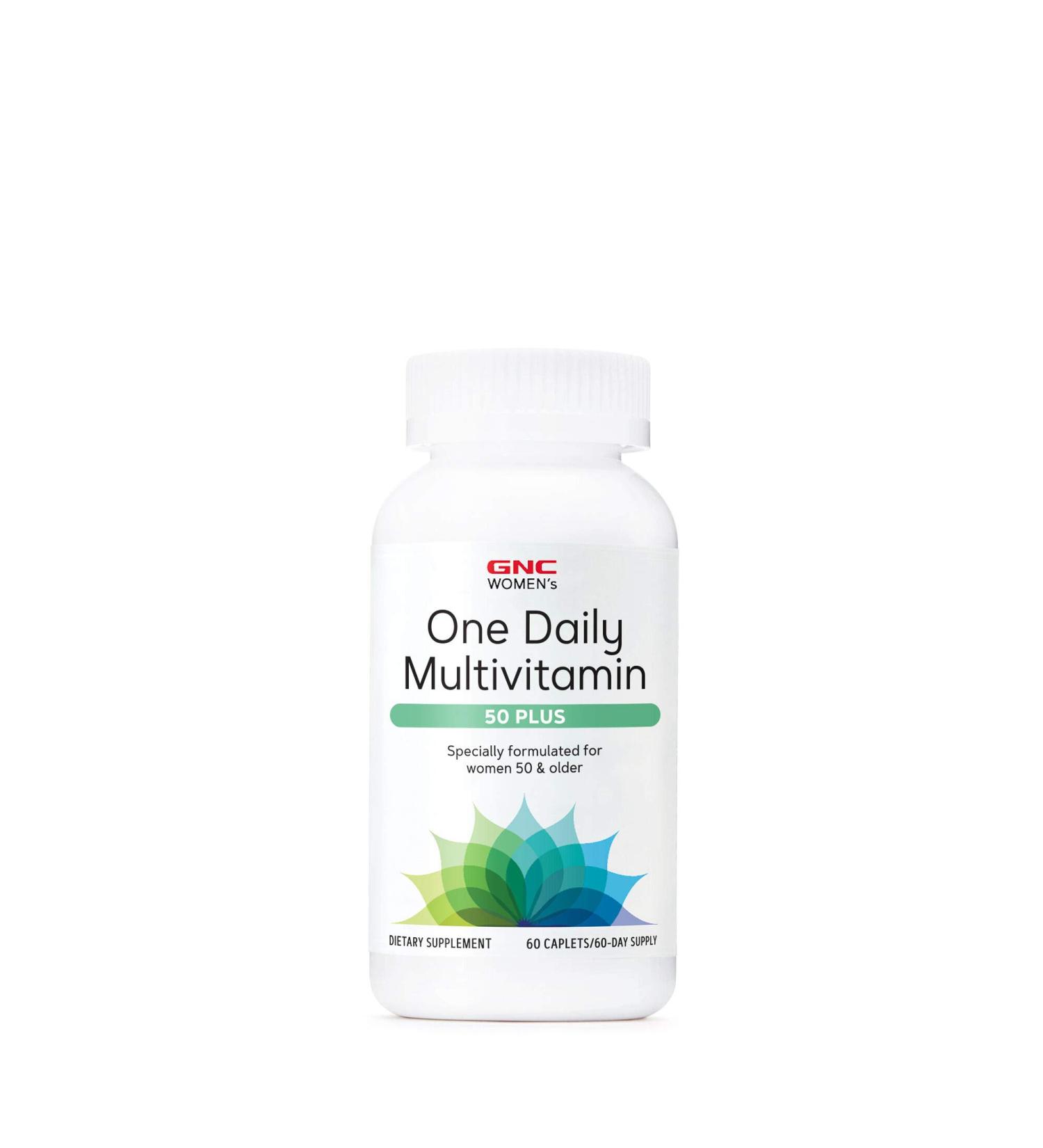 GNC Women's 50 Plus One Daily Multivitamin | Supports Bone Eye Memory Brain and Skin Health with Vitamin D Calcium and B12 | Helps Energy Production | 60 Caplets