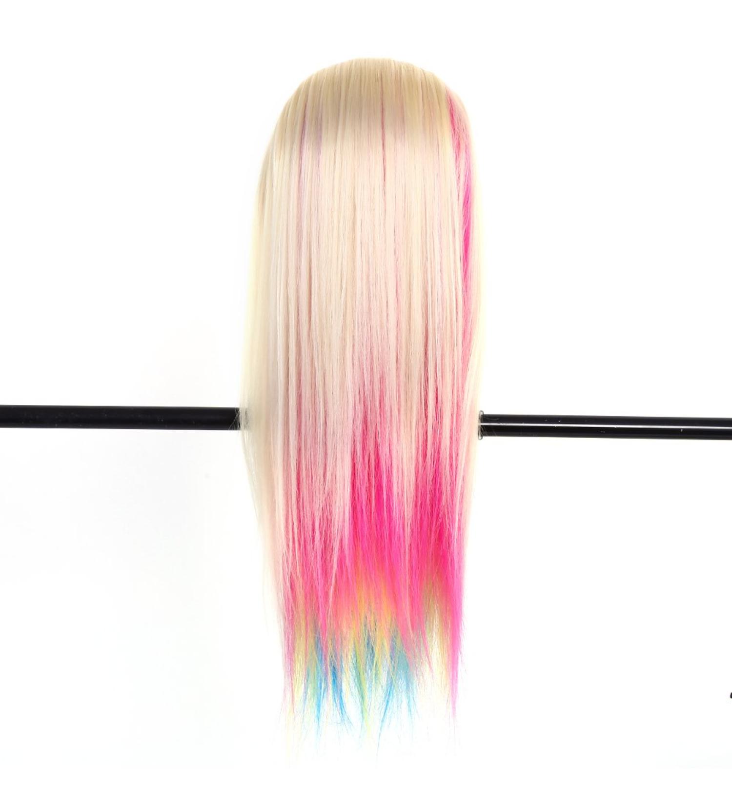 High-Quality Exercise Head - Hairdressing Training Doll with Free Comb | Colorful Salon Model (22.4-26 inch Hair Length) - #6 White & Multicolor | Best for Hairdressers & Stylists - Buy Online on GoSupps.com