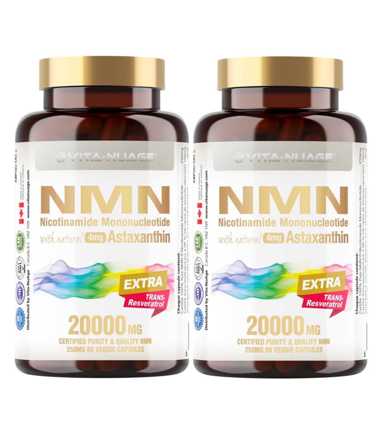 Vita-NuAge - NMN20000 Enhanced with 98% Trans-Resveratrol & Astaxanthin 100% Ultra High Purity 250mg NMN per Capsule for a Powerful NAD+ Boost. Elevate Cellular Energy Fortify Immunity and Embrace Healthy Aging (80 Count - Pack of 2) - Buy Online on GoSupps.com