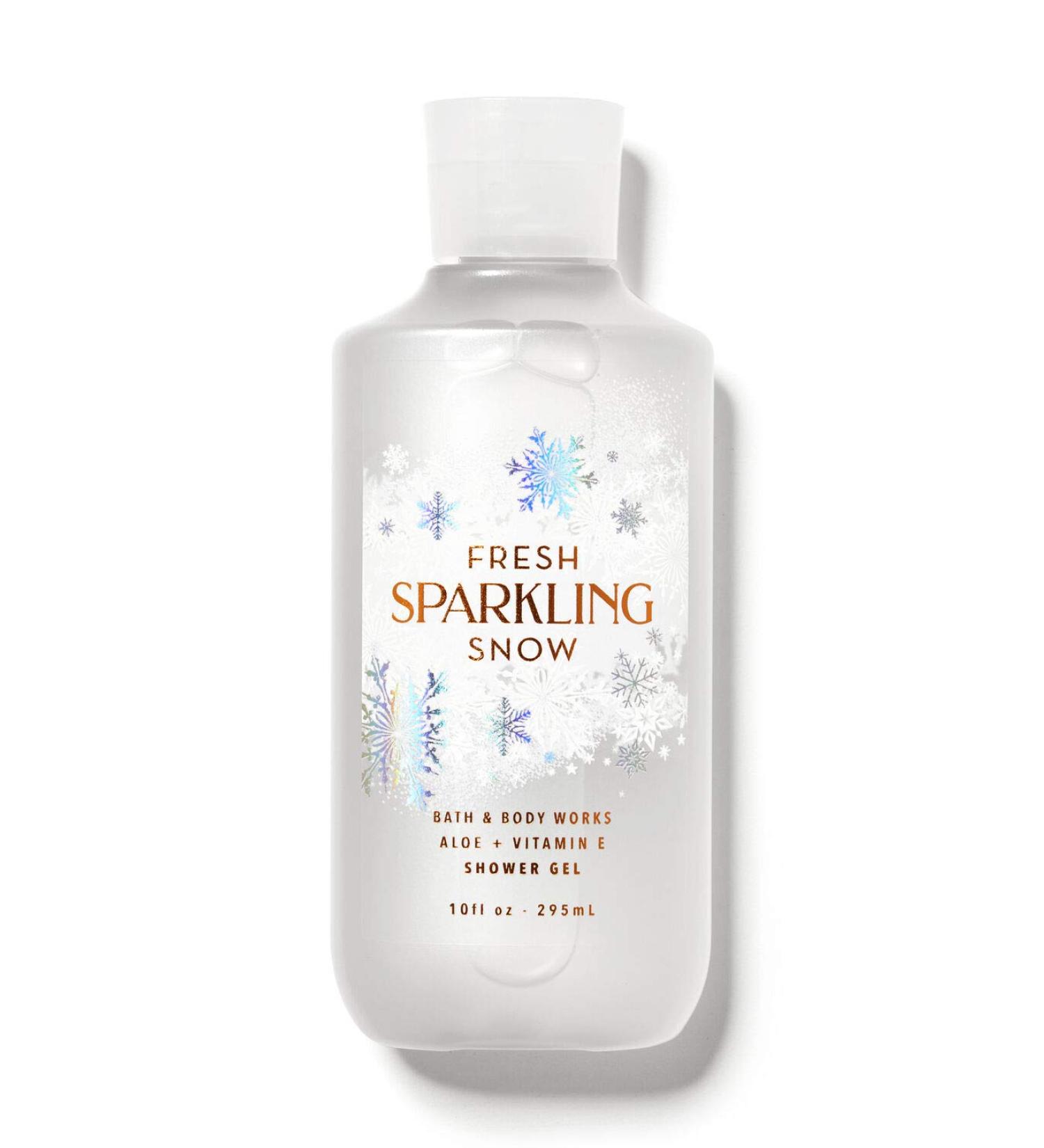 Bath and Body Works Fresh Sparkling Snow Shower Gel Wash 10 Ounce Winter 2020 Silver/Gray Bottle