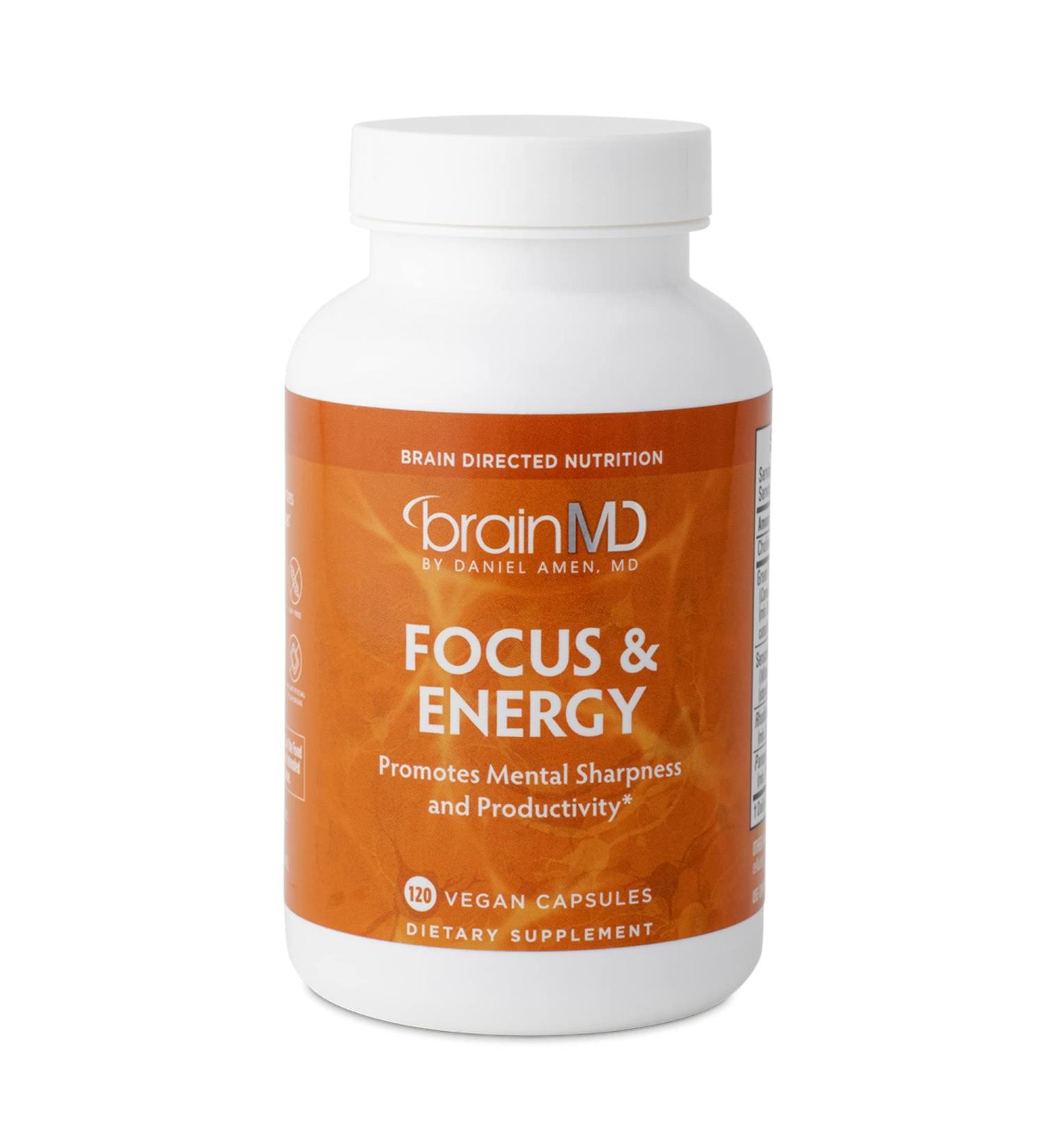 Dr Amen BrainMD Focus & Energy - 120 Capsules | Mental Endurance Booster | Promotes Concentration & Attention | Caffeine Free | Gluten Free - Buy Online on GoSupps.com