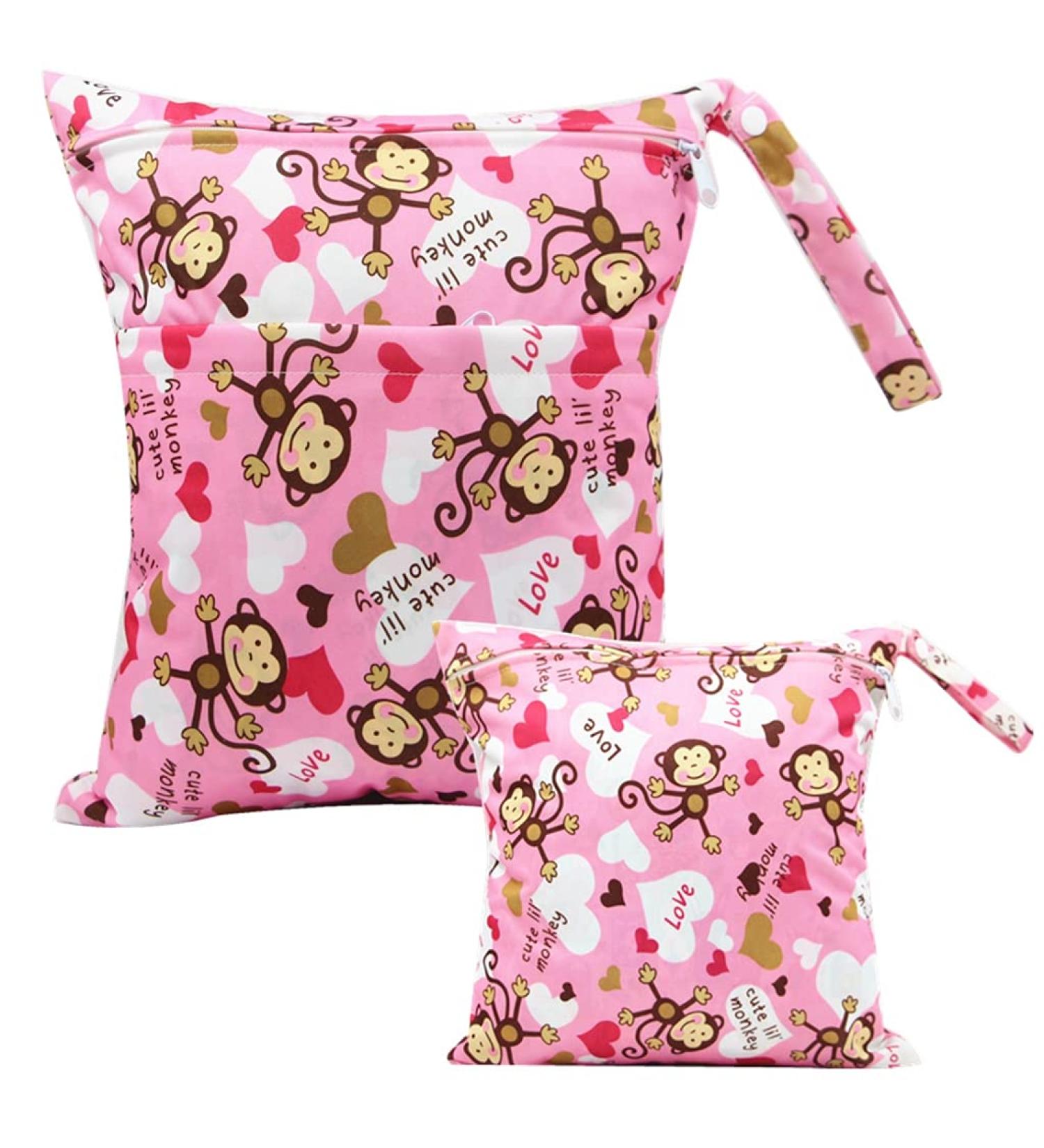 Egurs Monkey Pink Diaper Bag Wetbag Set - Large & Medium for On-the-Go Moms | International Shipping - Buy Online on GoSupps.com