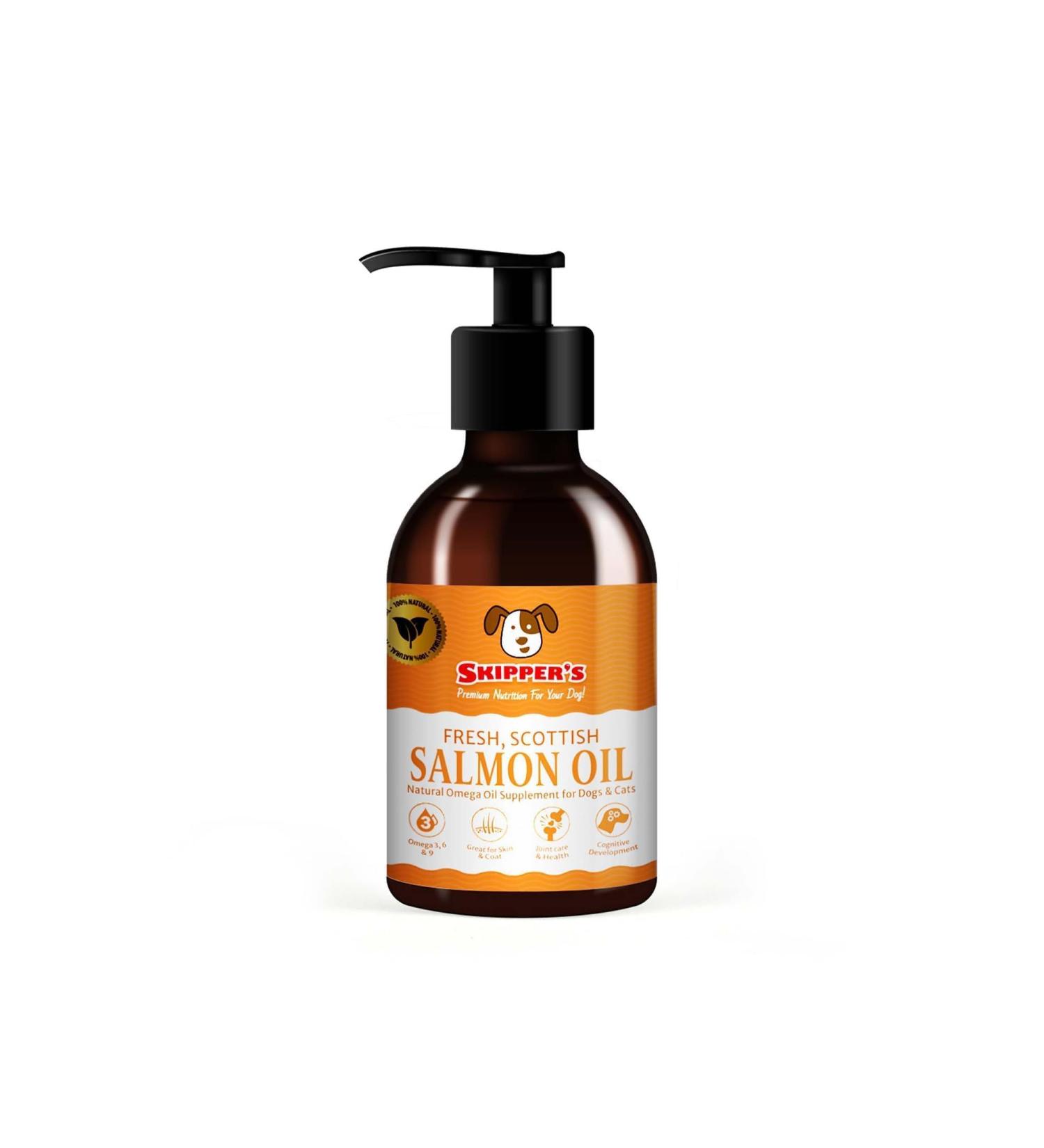 SKIPPER'S Fresh Scottish Salmon Oil for Pets - 100% Pure Omega 3, 6 & 9 Fish Oil Supplement | Promotes Healthy Skin, Coat & Joints - 250 ml - Buy Online on GoSupps.com