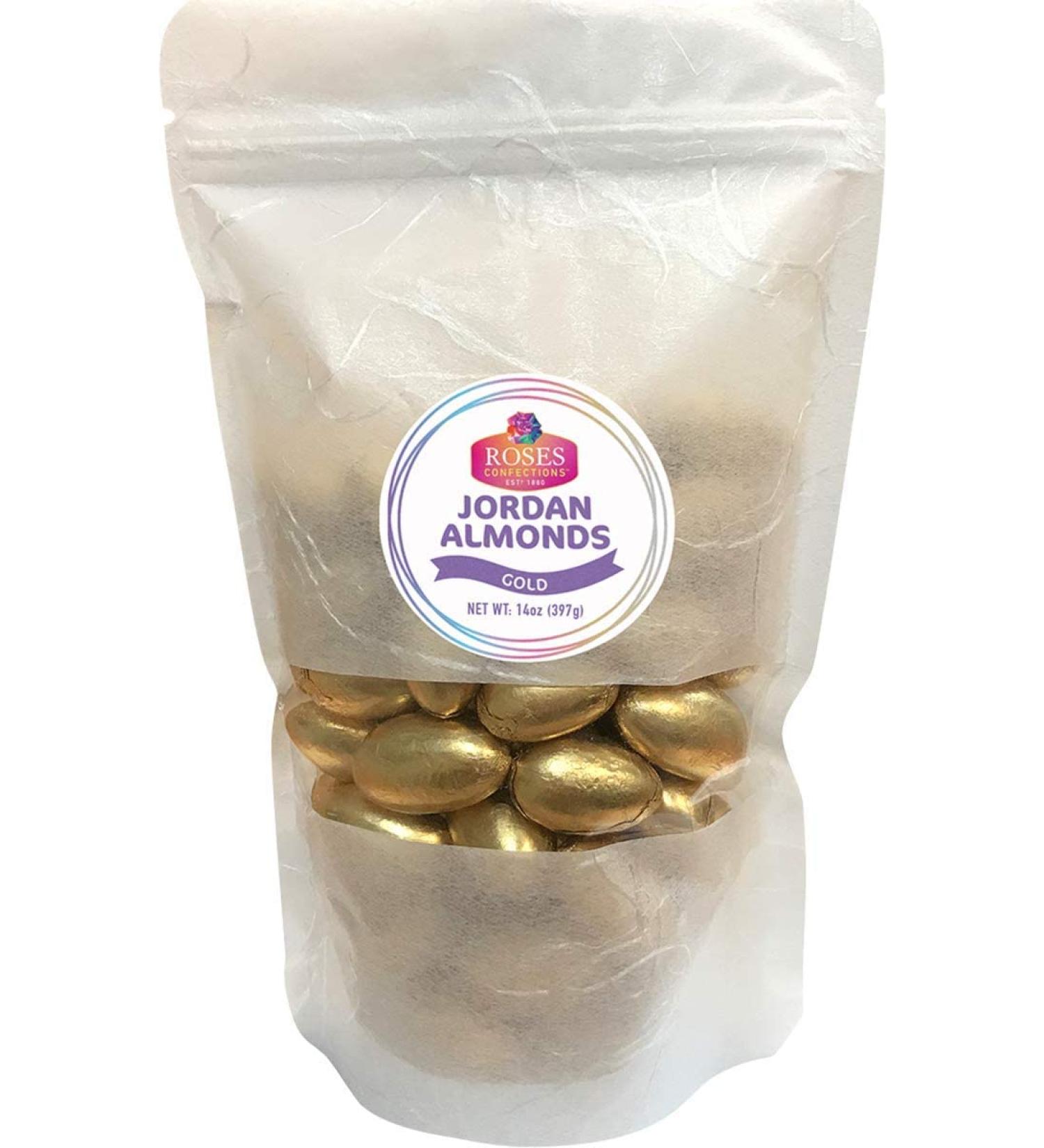 Jordan Almonds Metallic Gold Foil Wrapped 14oz - 2 Bags | Gluten-Free Fresh Candy for Parties, Easter, Weddings | Bulk Candy Bag for Favors - Buy Online on GoSupps.com