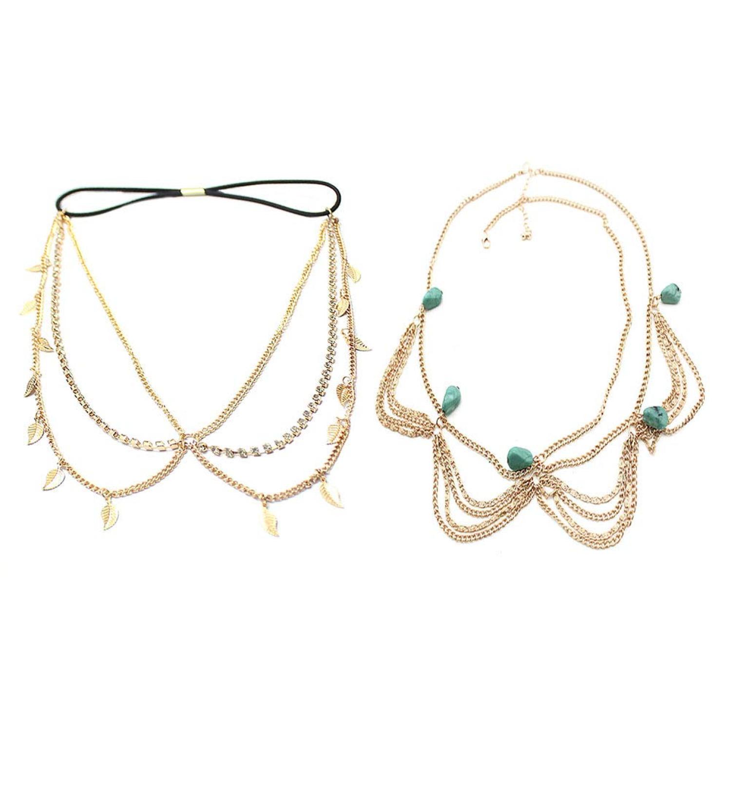 Frcolor 2 Pieces Bohemian Rhinestone Head Chain & Tassel Hairband for Weddings | Elegant Leaf Headpiece for Brides - Buy Online on GoSupps.com