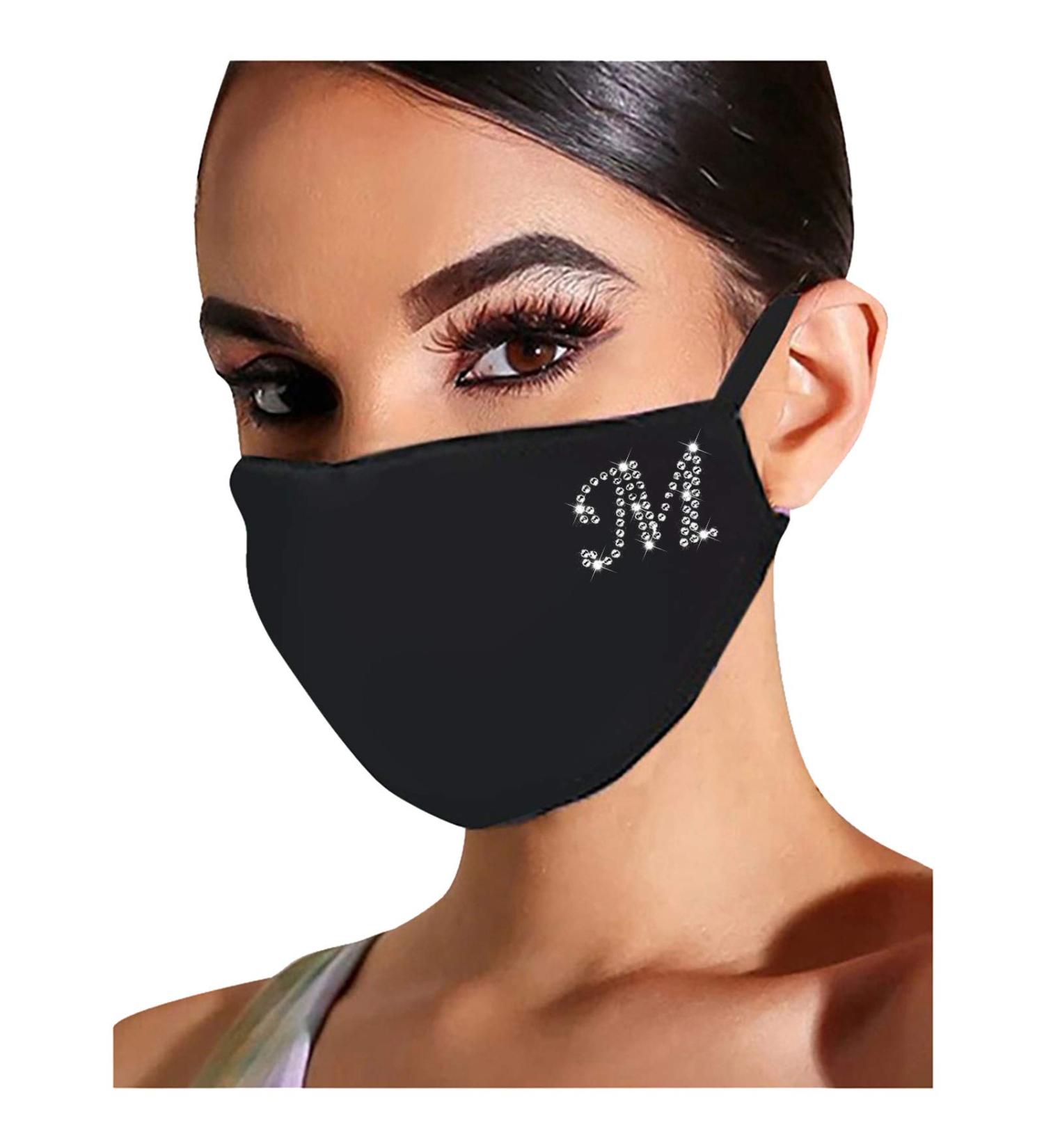 Lulupi Glitter Letters Multifunction Cotton Mask - Washable Rhinestone Christmas Motif Black Face Scarf for Women - Buy Online on GoSupps.com
