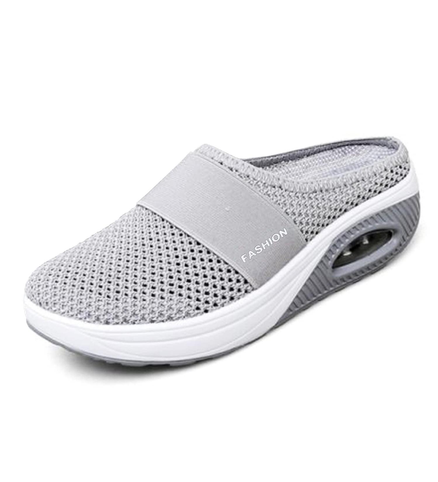 HAMTRED Women's Orthopedic Diabetic Slippers - Air Cushion Slip-On Walking Shoes with Arch Support, Breathable Knit Comfort - 9 Wide Light Gray - Buy Online on GoSupps.com