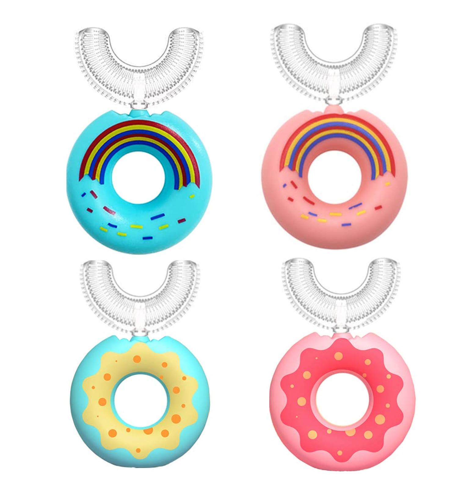 Newrichbee 4-Pack Kids Silicone U-Shaped Toothbrush Set - Donut Design | Ages 2-8 - Buy Online on GoSupps.com