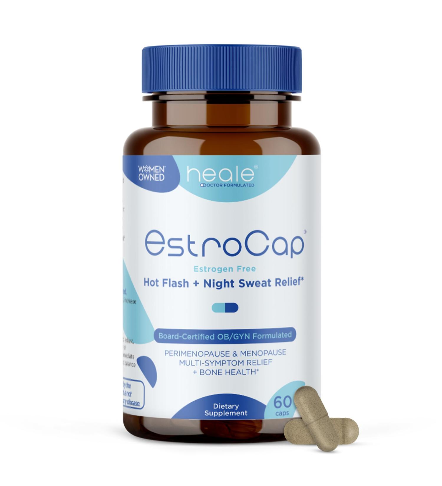 Estrocap Menopause Supplements for Women - Menopausal Relief Vitamins for Hot Flashes and Night Sweats - Bone Health & Mood Support - Valerian Root & Black Cohosh - Heale Health - Buy Online on GoSupps.com