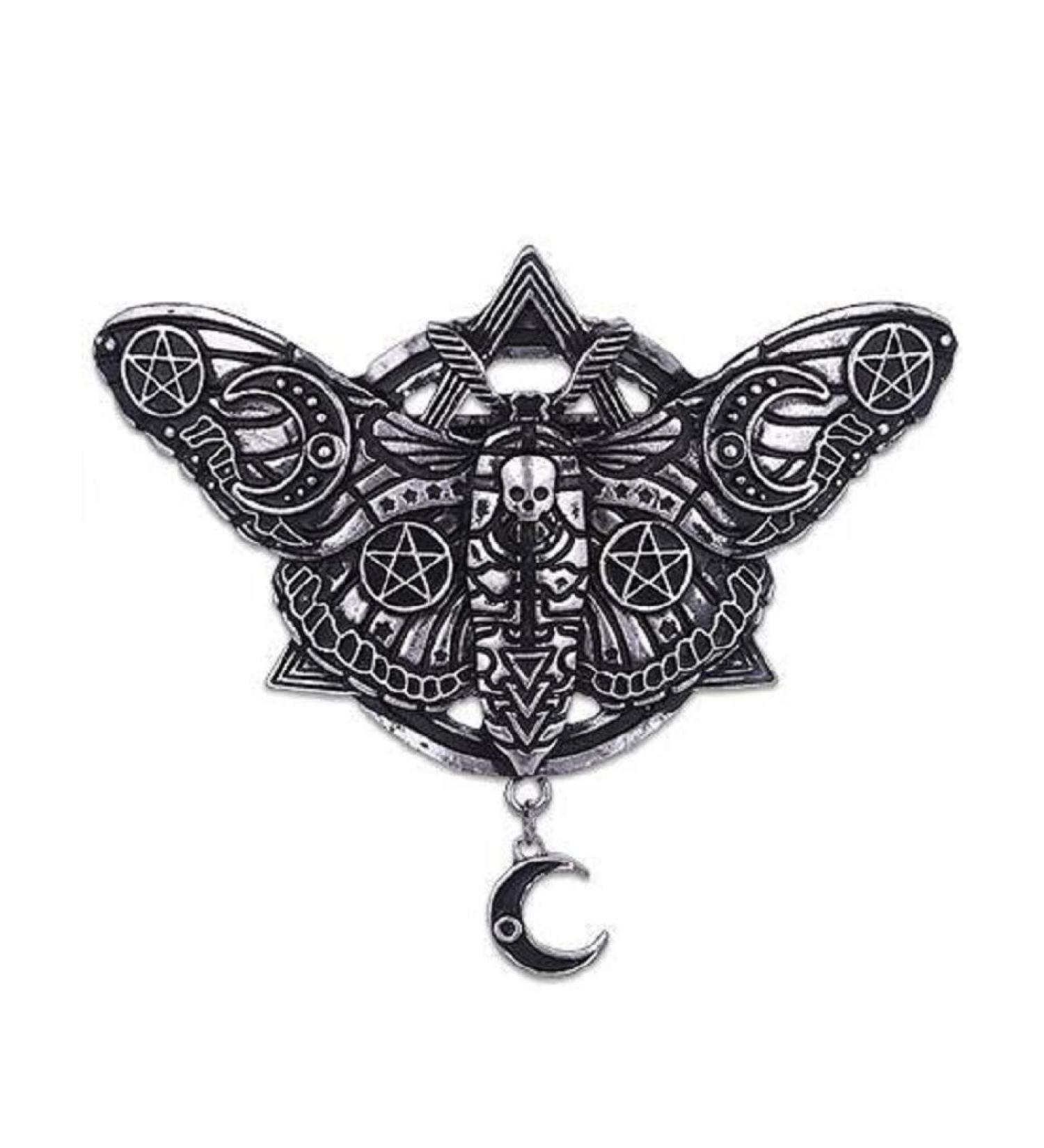 Restyle Occult Moth Wicca Gothic Hair Clip | Pentagram Moon Crescent Barrette - Silver - Buy Online on GoSupps.com