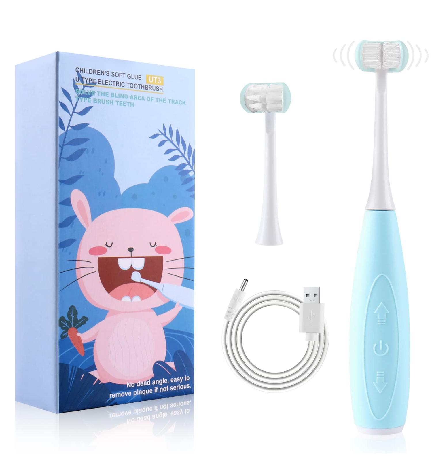 Kids Rechargeable Electric Toothbrush | U31 Sonic with Food Grade Silicone Bristles | 2 Brush Heads | Blue - Boys & Girls - Buy Online on GoSupps.com