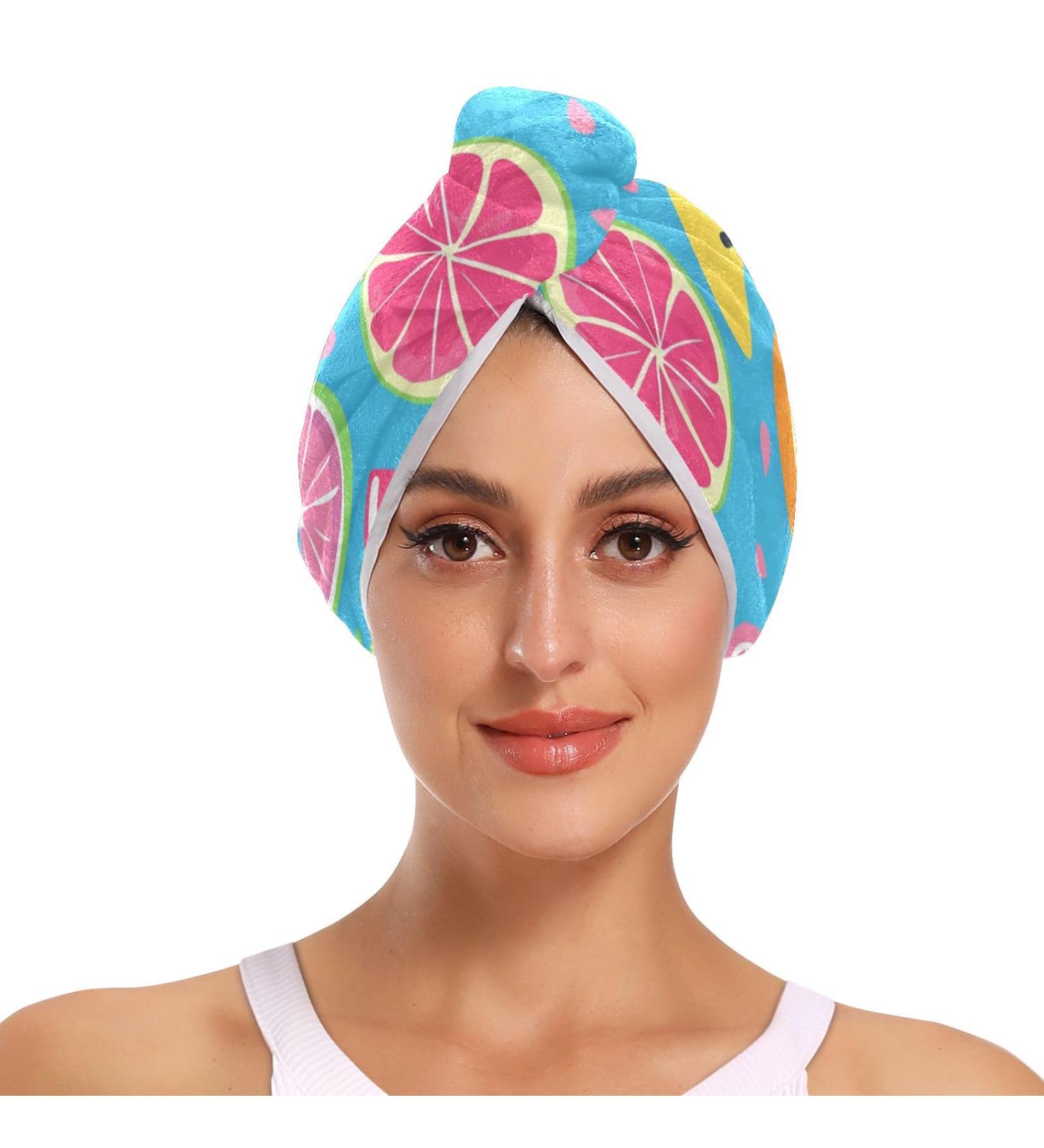 Rainbow Fruit Blue Hair Towel 2 Pack | Super Absorbent Quick Dry Hair Turbans for Women & Girls - Buy Online on GoSupps.com