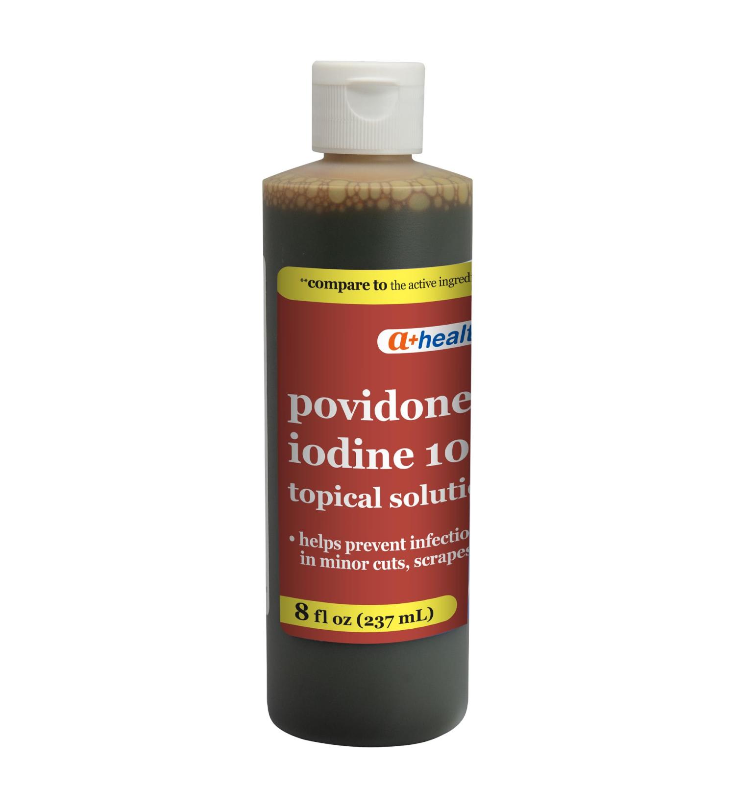 A+Health Povidone Iodine 10% First Aid Antiseptic Topical Solution USP Helps Prevent Infection in Minor Cuts Scraps and Burns Made in USA 8oz - Buy Online on GoSupps.com