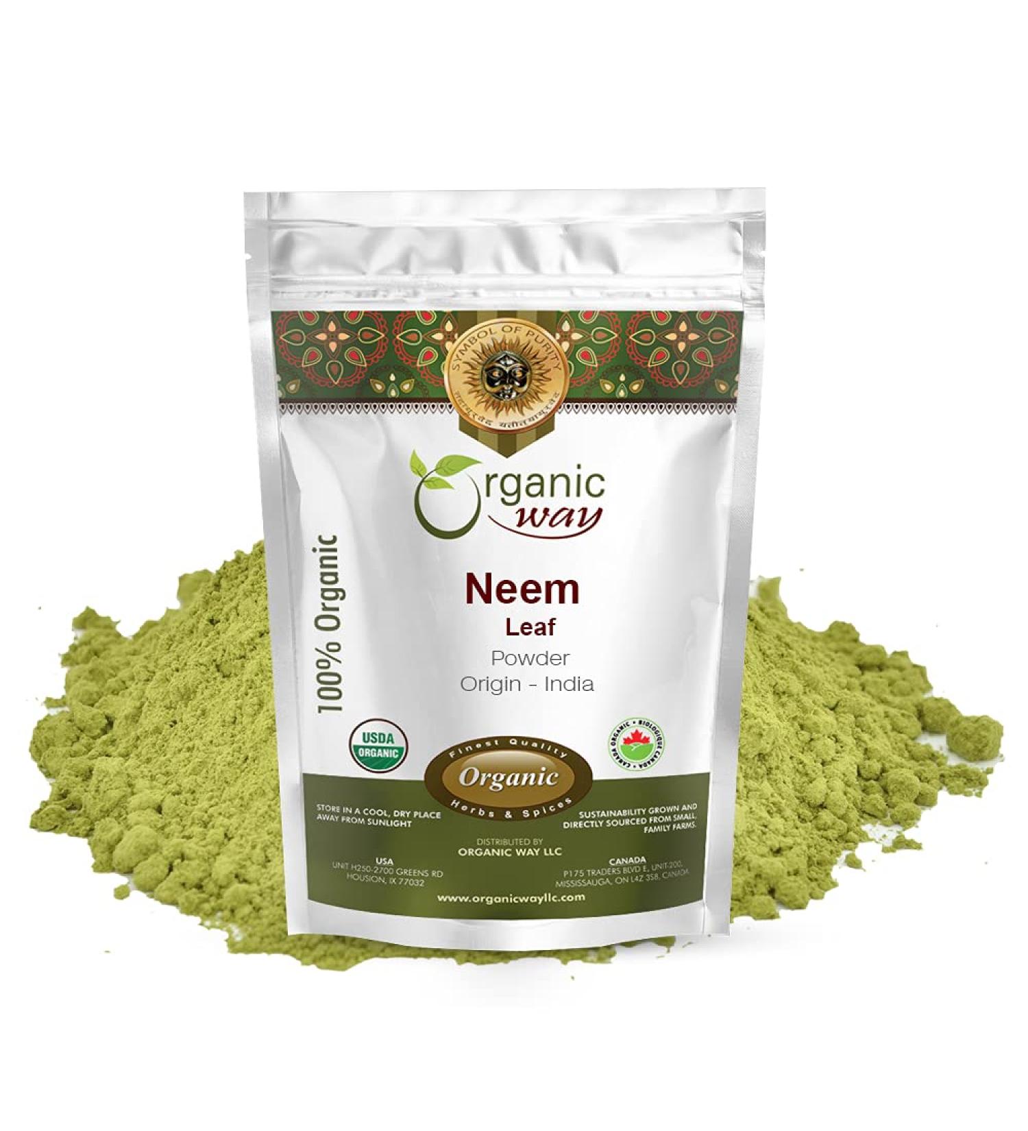 Organic Way Neem Leaf Powder - Pure Fresh & Vegan | Organic & Kosher Certified | Non GMO & Gluten Free | USDA Certified | Origin - India (1 LBS / 16Oz) 16 Ounce (Pack of 1)