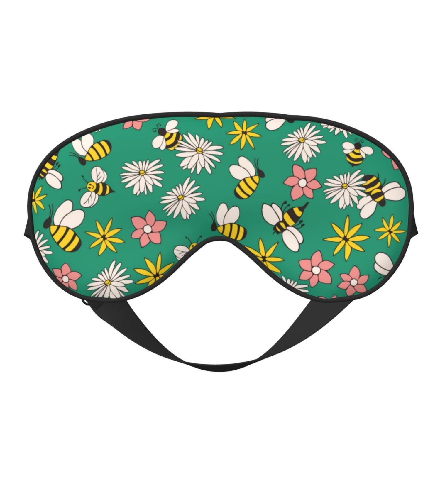 Flying Bees Print Sleep Eye Mask - Soft Blindfold with Elastic Strap for Travel & Night Sleeping - Buy Online on GoSupps.com