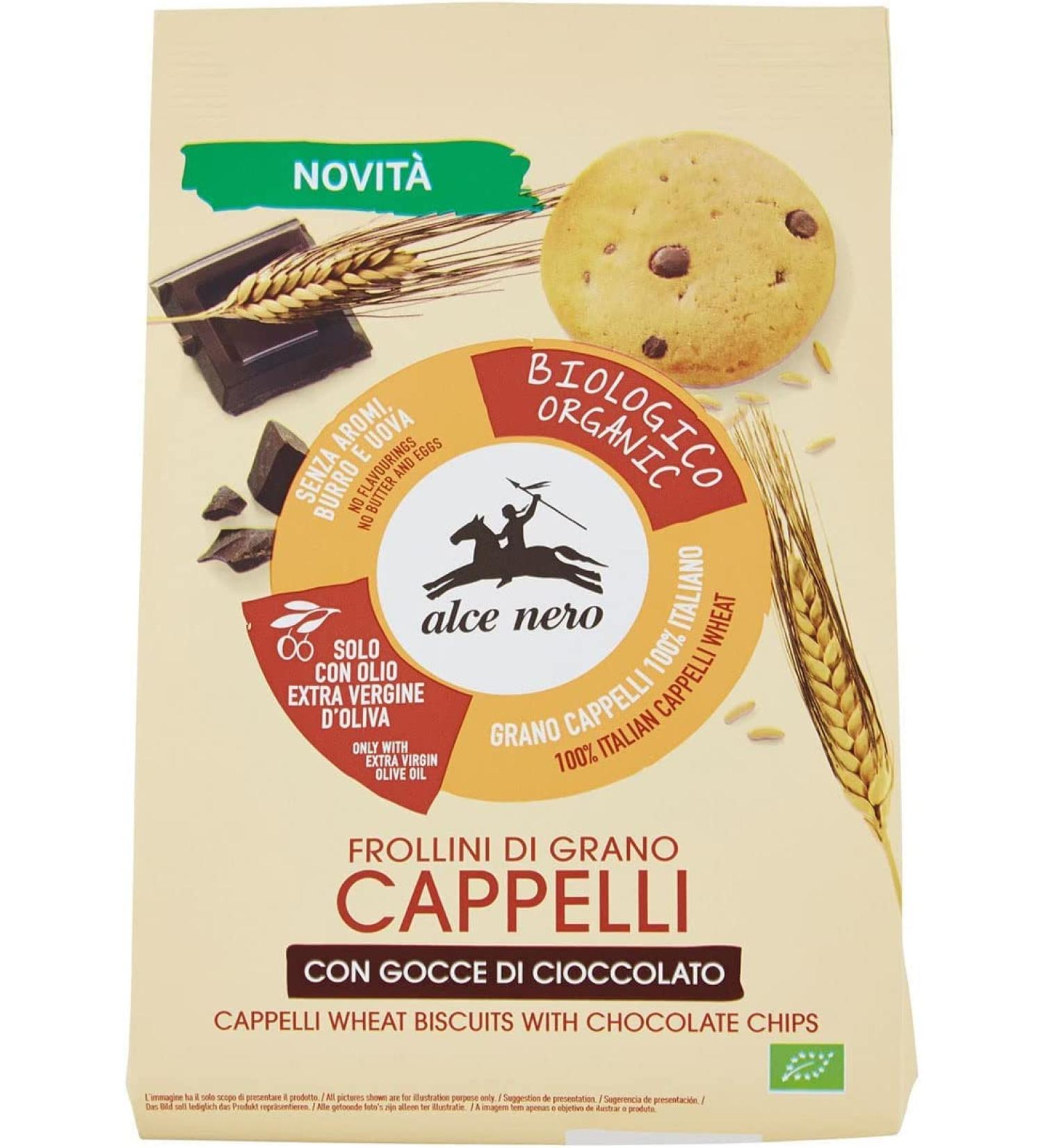 Alce Nero Wheat biscuits Cappelli with chocolate chips Biscuits de bl organic with gouttes de chocolat noir Biscuits 250g - Buy Online on GoSupps.com