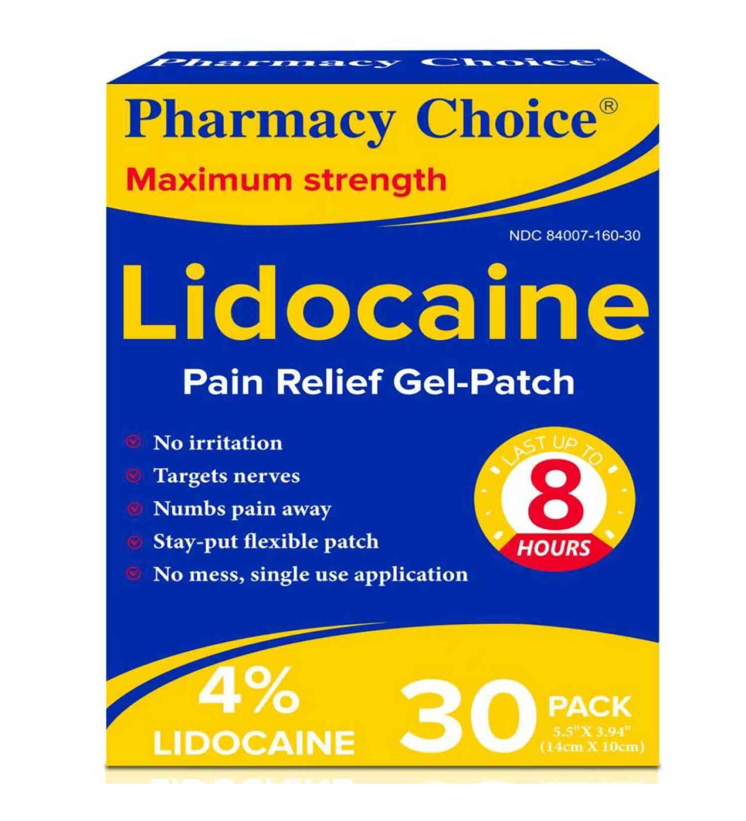 Pharmacy Choice 4% Lidocaine Pain Relief Gel Patches Maximum Strength Numbing Gel Patch for Back Shoulder Muscle Joints Knee Pain Relief 30 Counts - Buy Online on GoSupps.com