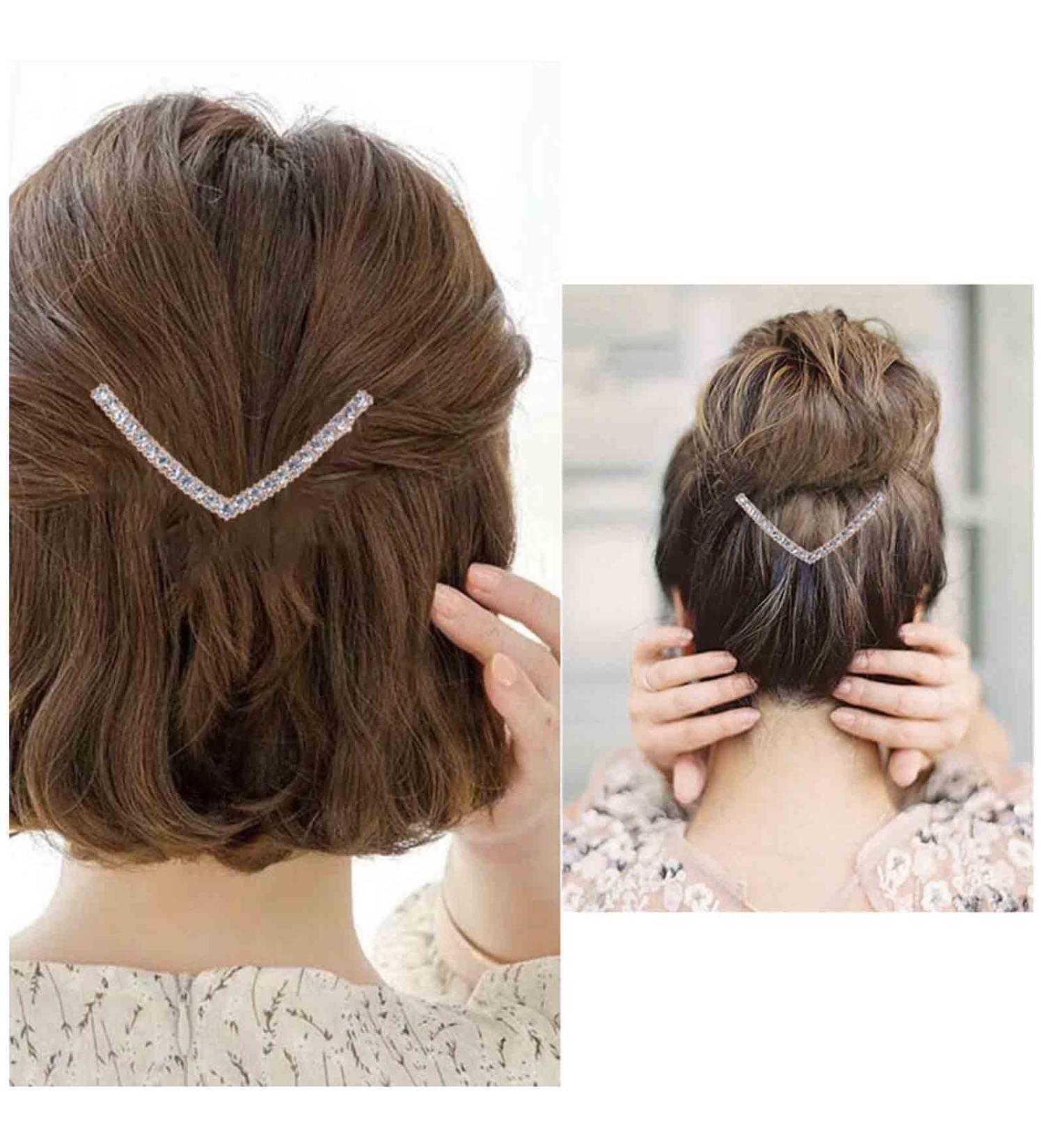 Yheakne Vintage Crystal Hair Clip Pin Gold Rhinestone Hair Pins Clip V Shape Hair Barrette Shine Crystal Hairpin Clip Headpieces Decorative Hair Accessories for Women and Girls - Buy Online on GoSupps.com