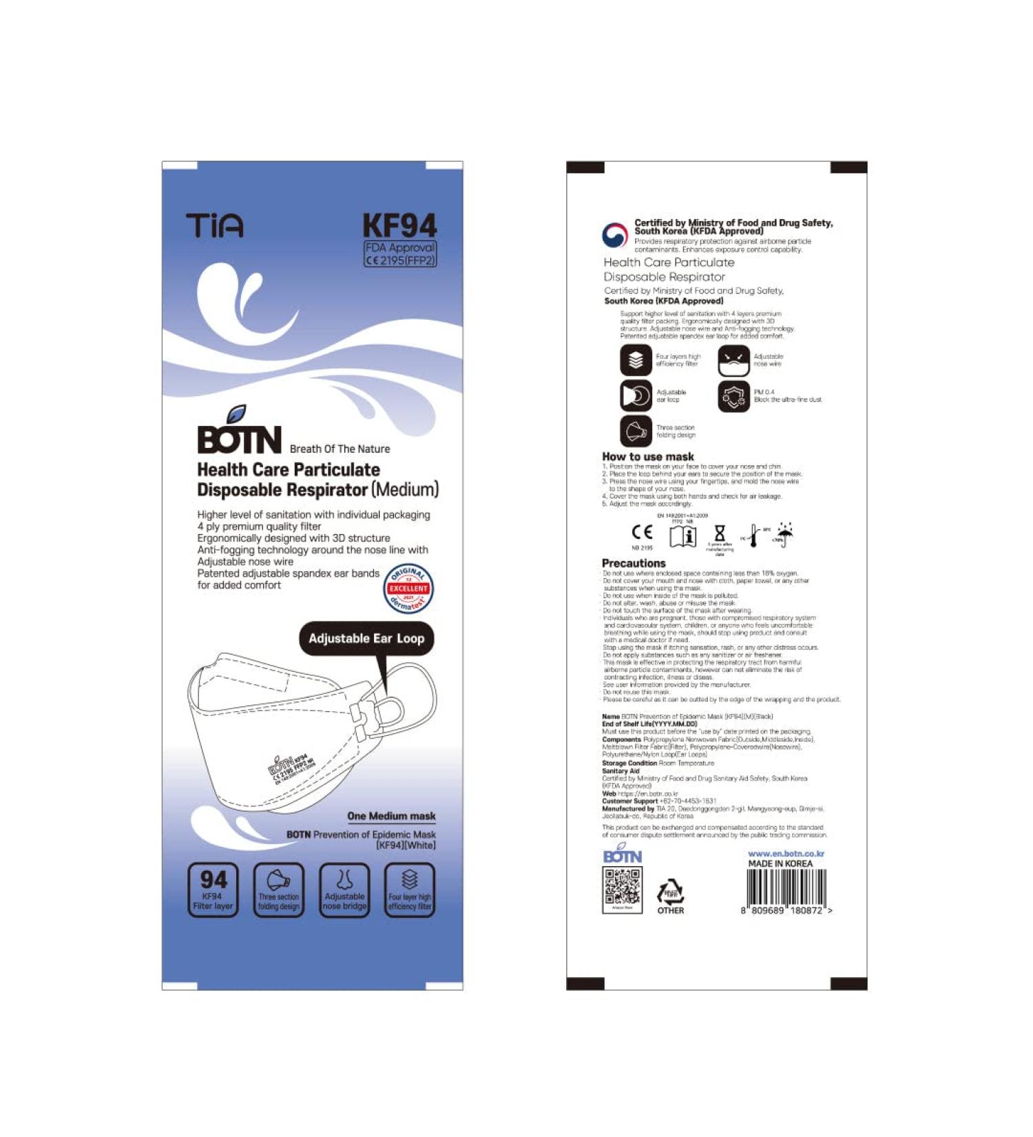 Premium (Pack of 10) [BOTN Medium] KF94 Certified Face Masks for Kids, Youth, Women & Adults | Adjustable Strap | 4-Layer Protection | Made in Korea - Buy Online on GoSupps.com