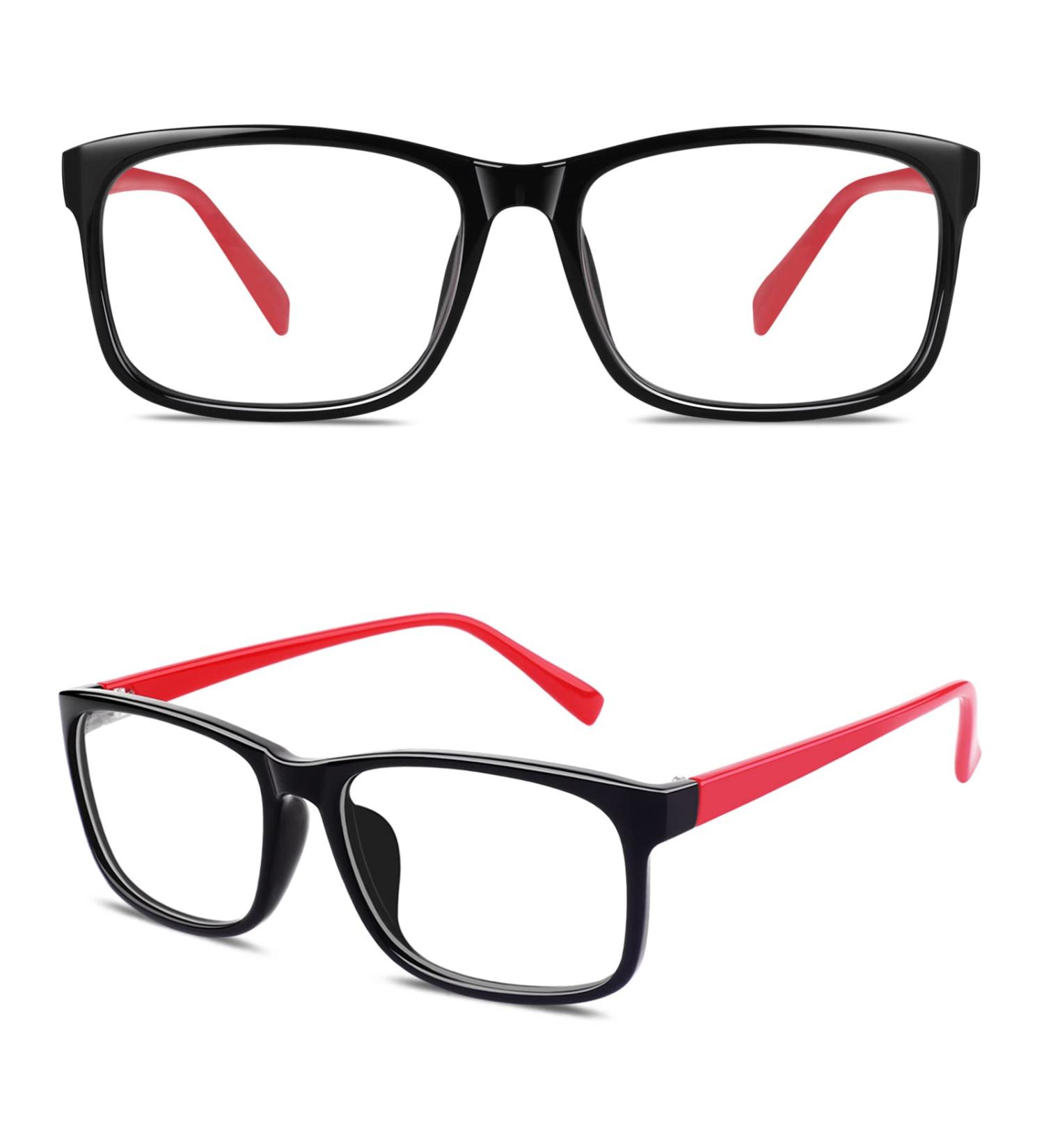 GQUEEN Large Frame Horn Glasses - Stylish UV400 Fake Glasses for Men & Women | Non-Prescription Nerd Glasses in Black & Red - Buy Online on GoSupps.com