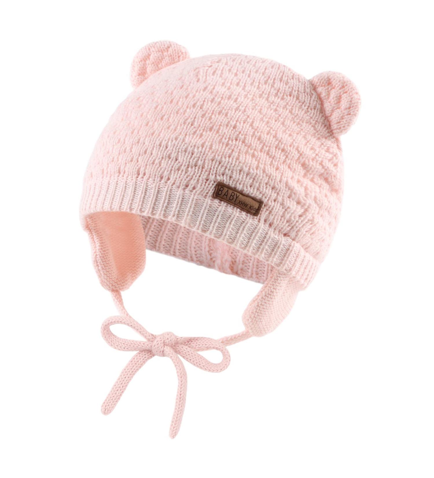 XIAOHAWANG Baby Earflap Beanie Hat - Soft Knit Beanies for Infant Girls, Cute Bear Design, Autumn/Winter, 0-6 Months, Pink - Buy Online on GoSupps.com