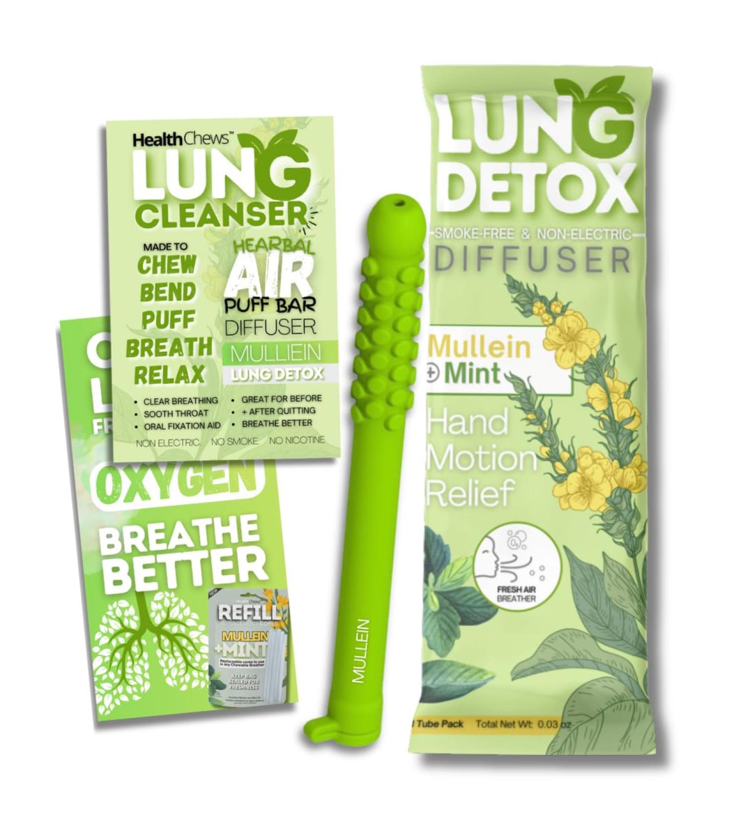 HealthChews Mullein + Mint Lung Detox Chewer Natural Aromatherapy Quit Smoking Inhaler & Quit Vaping Aid Nicotine-Free Solution for Craving Relief Stress Relief Tool and Oral Fixation Relief - Buy Online on GoSupps.com