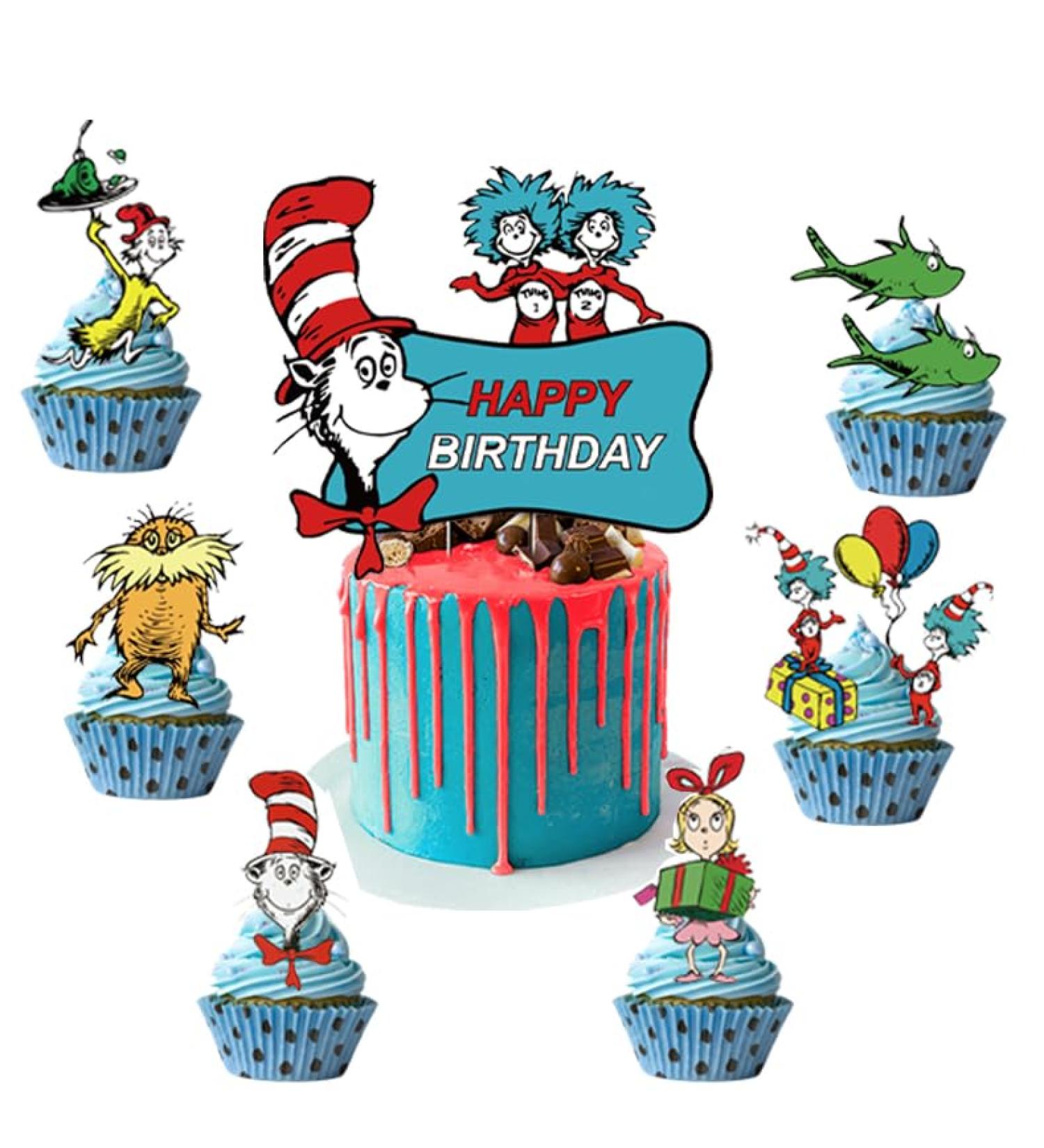 25 Pcs Cat in the Hat Cupcake Toppers Cake Topper Cake decoration for Boys and Girls - Buy Online on GoSupps.com