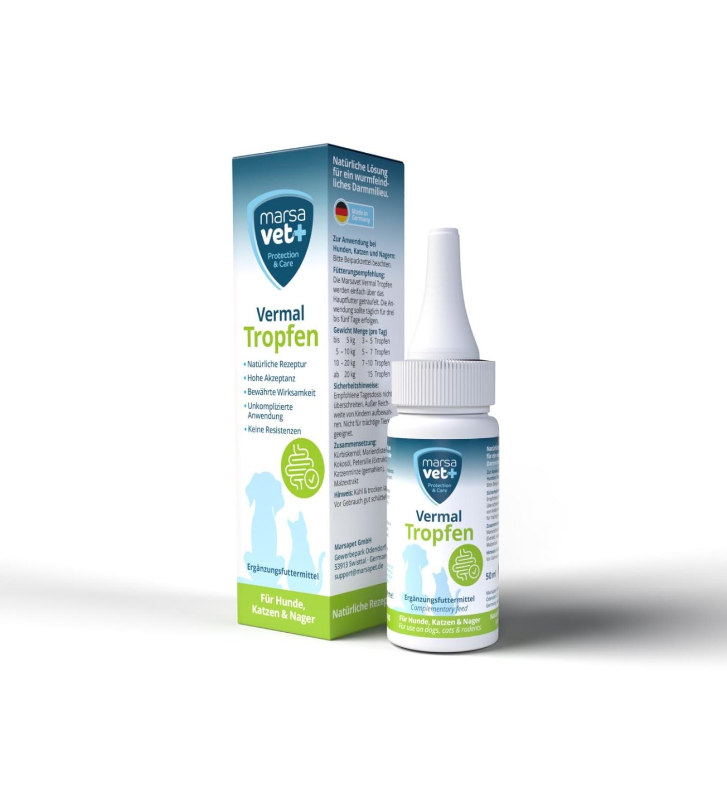 Marsavet Natural Worm & Intestinal Parasite Drops 50ml for Dogs Cats & Rodents - Safe for All Breeds & Ages - Buy Online on GoSupps.com