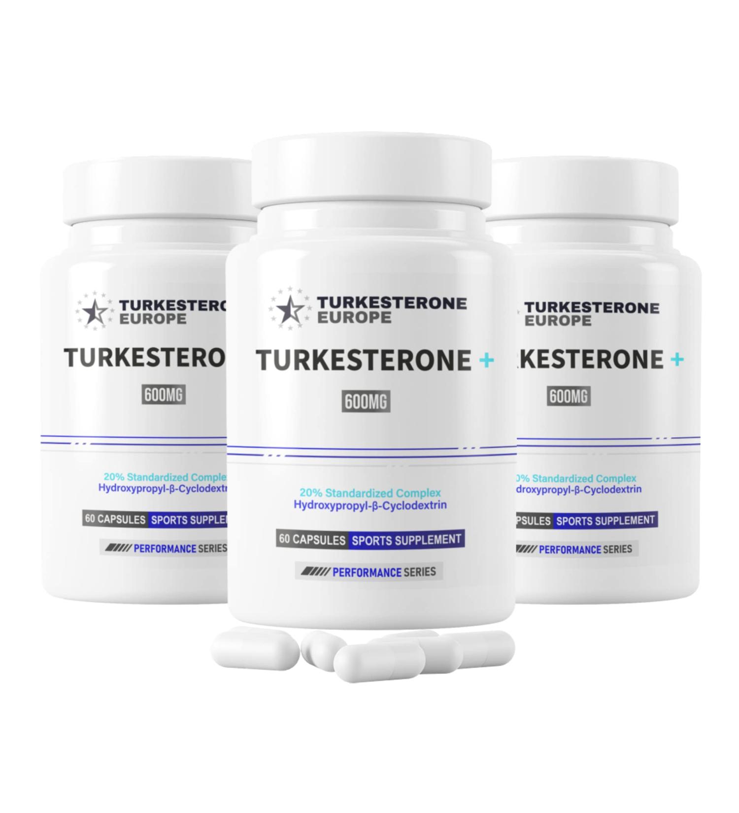 3 Pack Turkesterone 20 Complex met HydroxypropylBetaCyclodextrine 60 Capsules 600mg Turkesterone Europe - Buy Online on GoSupps.com
