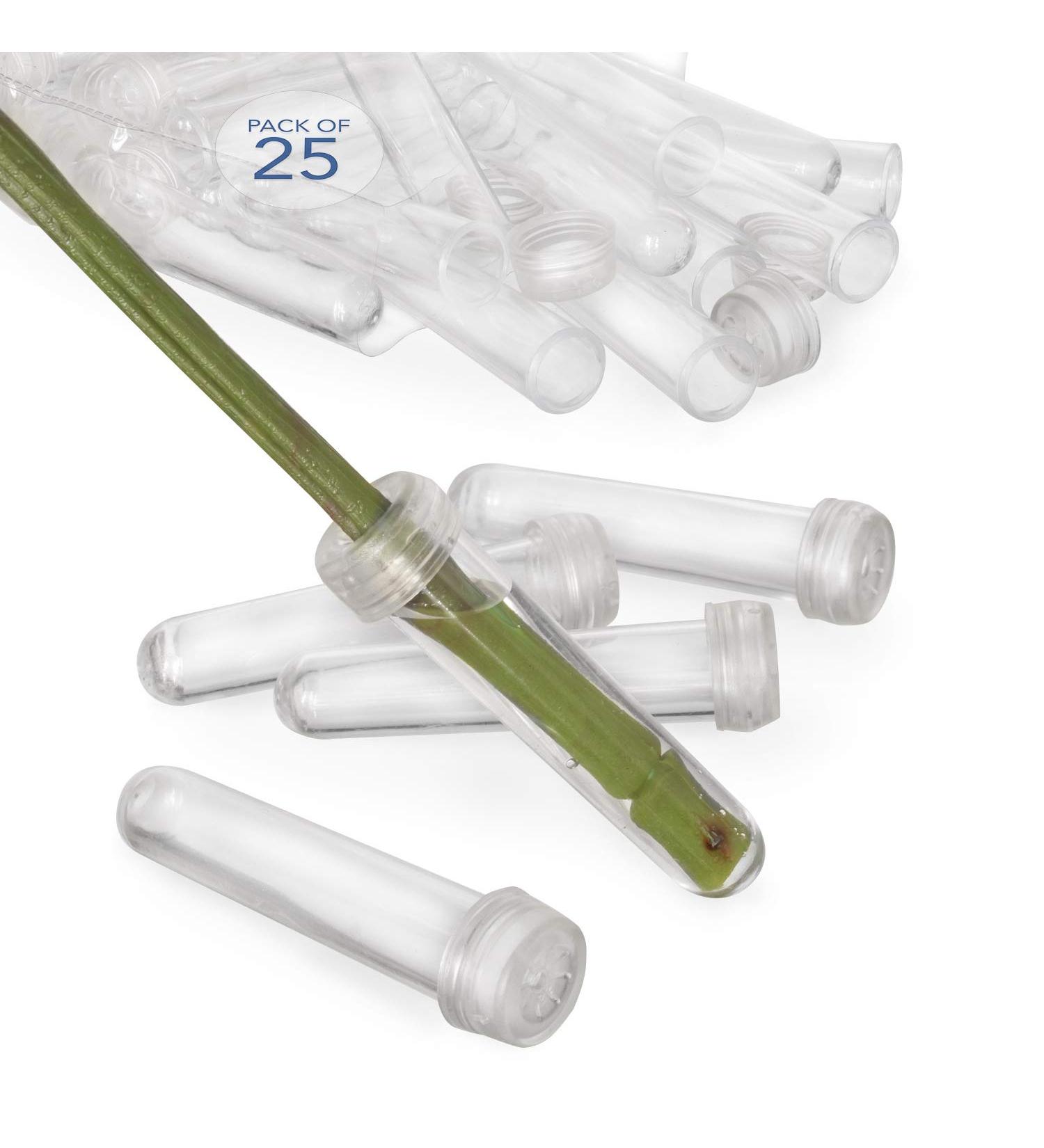 Royal Imports Floral Water Tubes/Vials for Flower Arrangements - Clear, 3.5 Opening - 25 Pack with Caps - Buy Online on GoSupps.com
