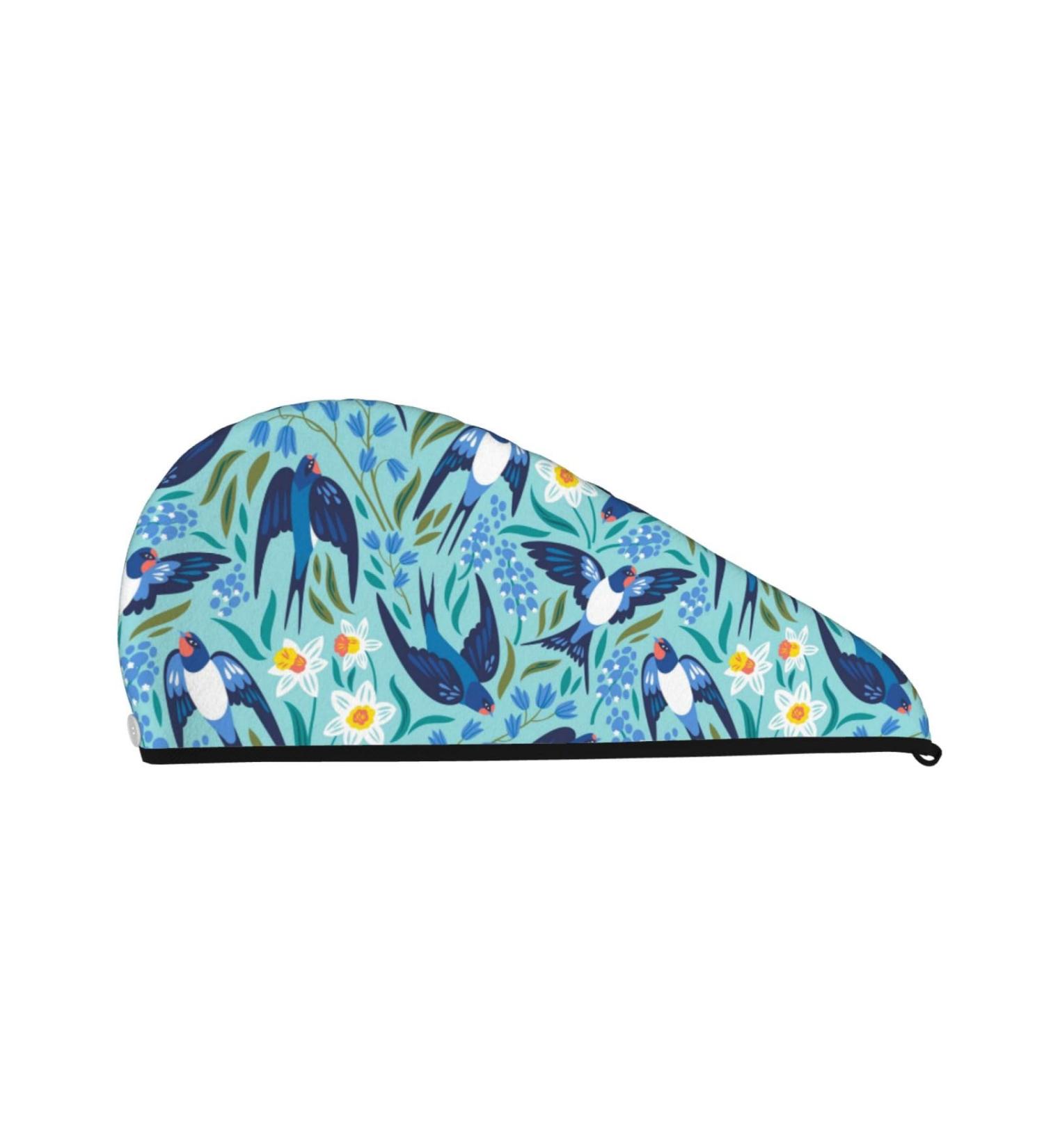 Soft Microfiber Hair Towel Wrap for Women | Flying Swallows & Spring Flowers | Quick Dry Super Absorbent | Ideal for Long Curly Short & Thick Hair - Buy Online on GoSupps.com