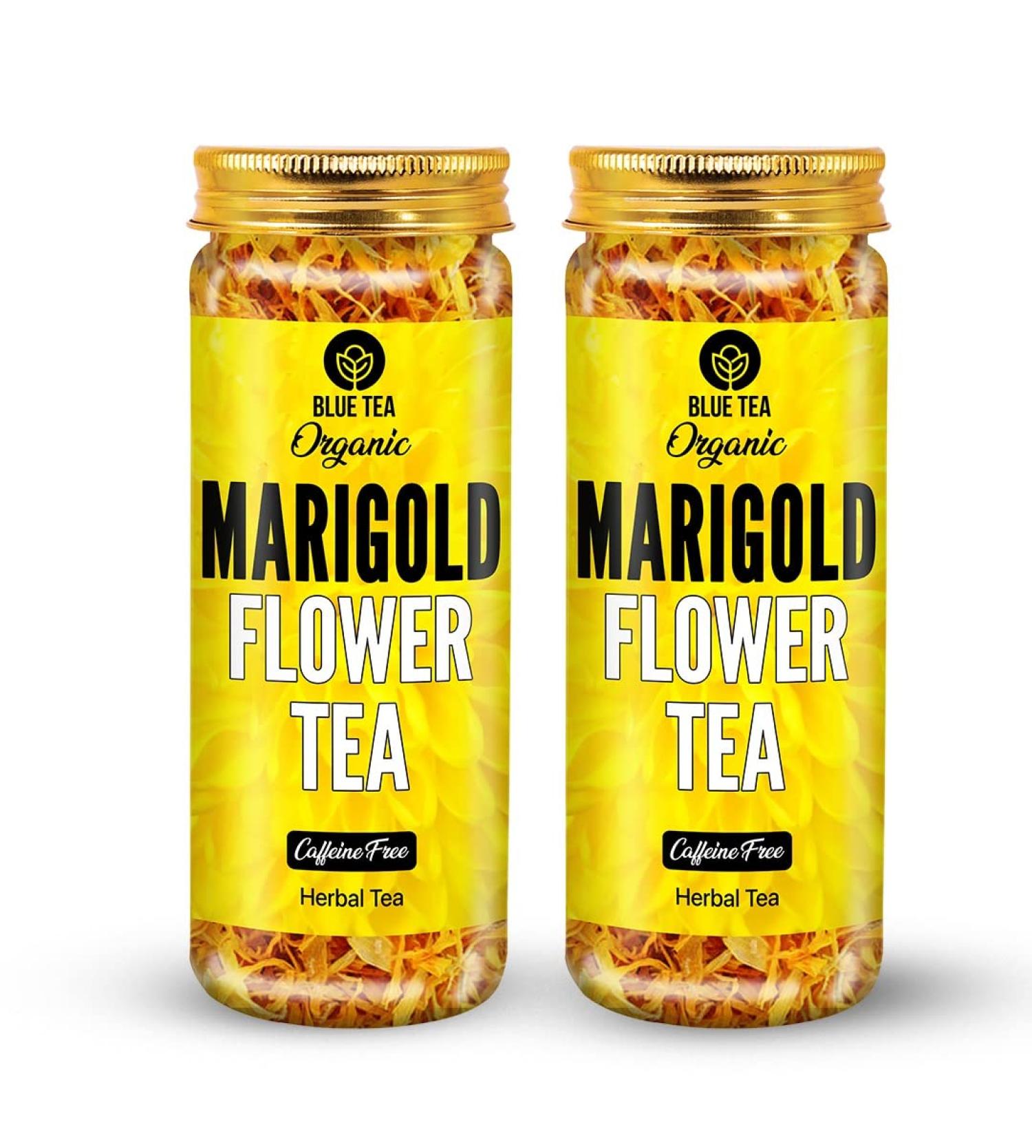 BLUE TEA - Marigold Tea - 50 Gram (Pack of 2) | Pure Marigold Flower Petals || FLOWER TEA || Upholds Vegan and Ketogenic Diets No Caffeine | Eco-Sustainable packaging - Buy Online on GoSupps.com