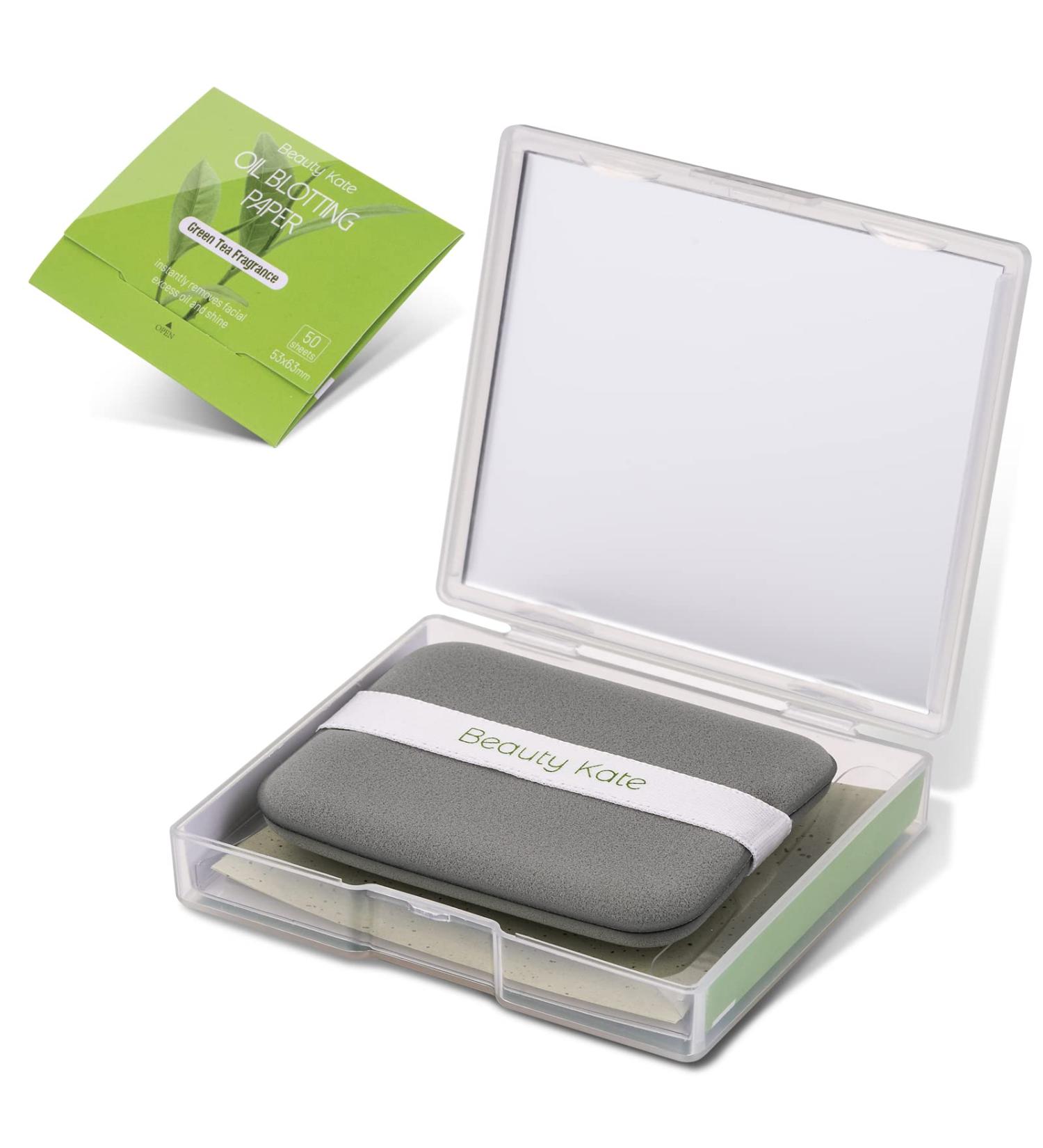 Green Tea Oil Blotting Sheets for Face - 100 Sheets with Portable Mirror Case & Makeup Puff - Buy Online on GoSupps.com