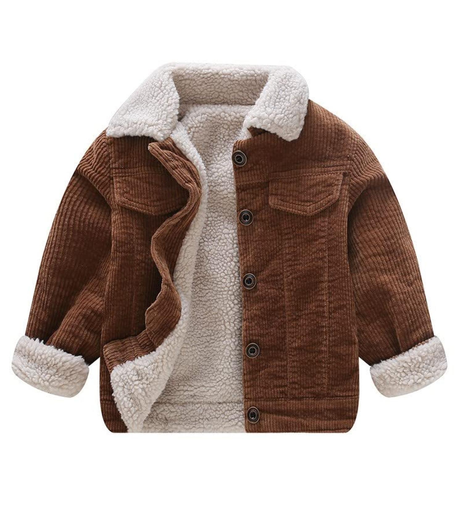 Volunboy Toddler Corduroy Sherpa Jacket | Fleece Lined Button Down Coat for Baby Boys & Girls 18 Months - Buy Online on GoSupps.com