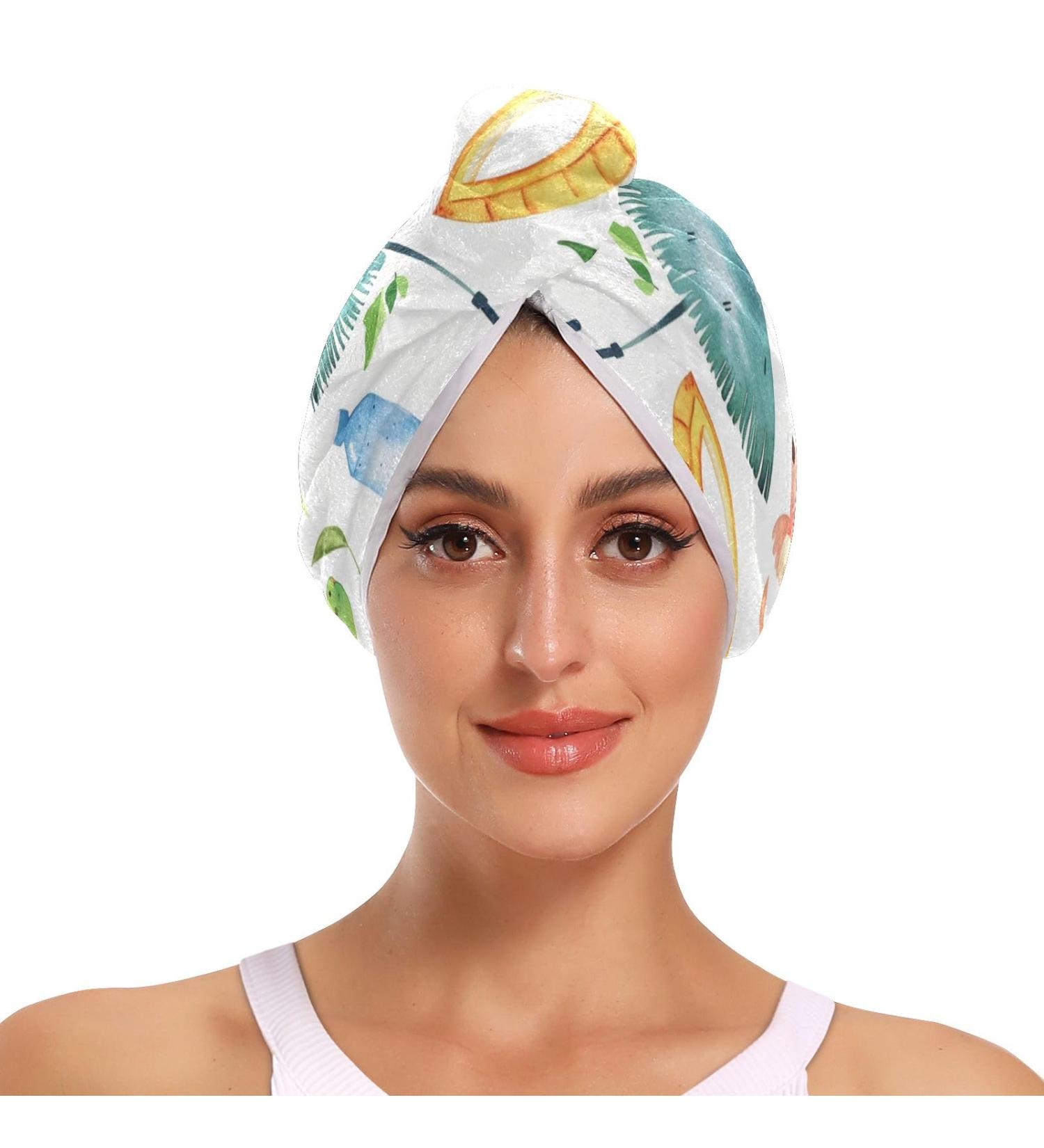 Tropical Coconut Tree Hair Towel 2 Pack | Super Absorbent Quick Drying Turbans for Women & Girls - Buy Online on GoSupps.com