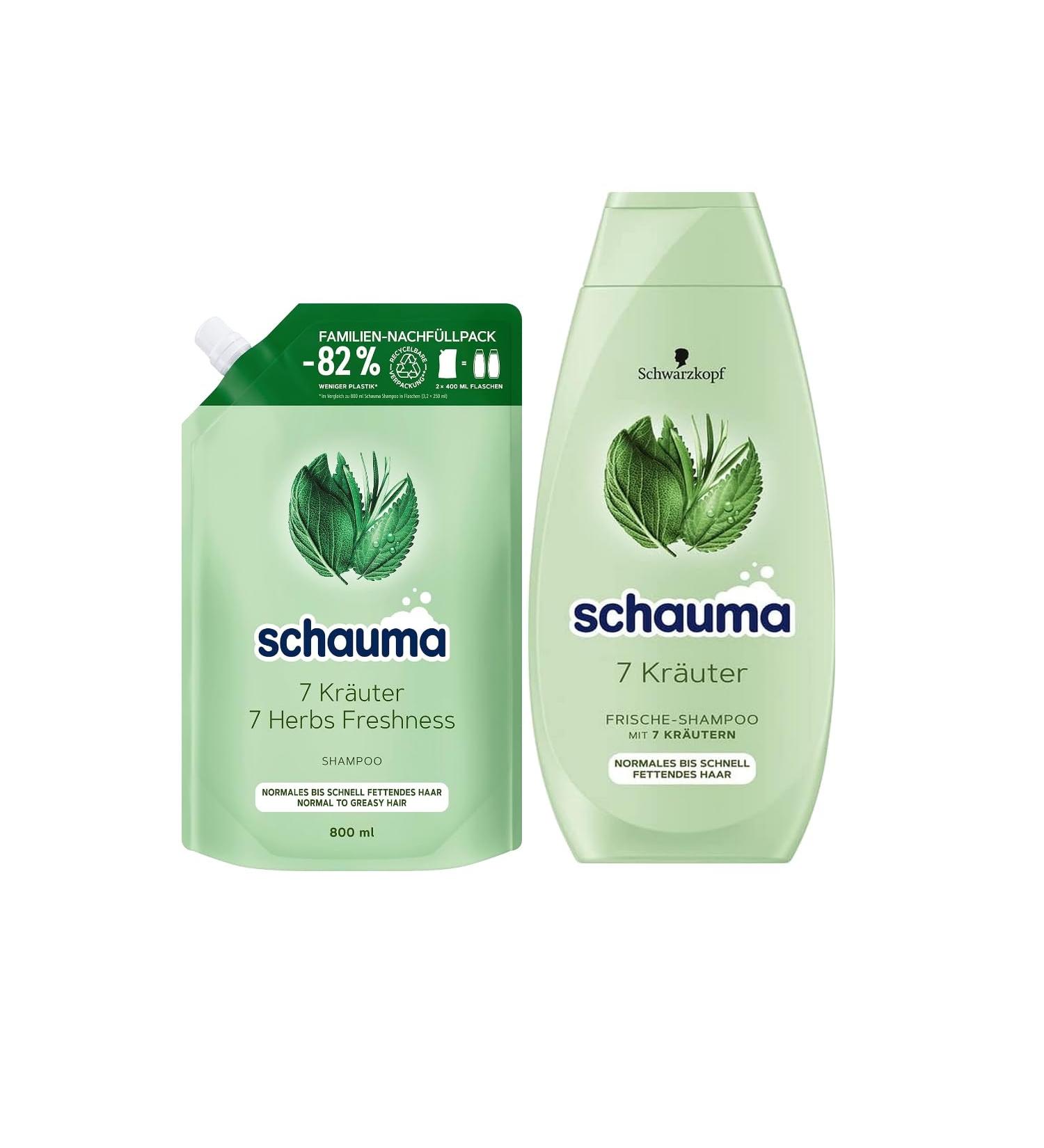  Schauma Schauma Set of 7 herbal shampoo refills (1 x 800 ml) for normal to oily hair and (1 x 400 ml) - Provides a light freshness to the hair structure - Buy Online on GoSupps.com